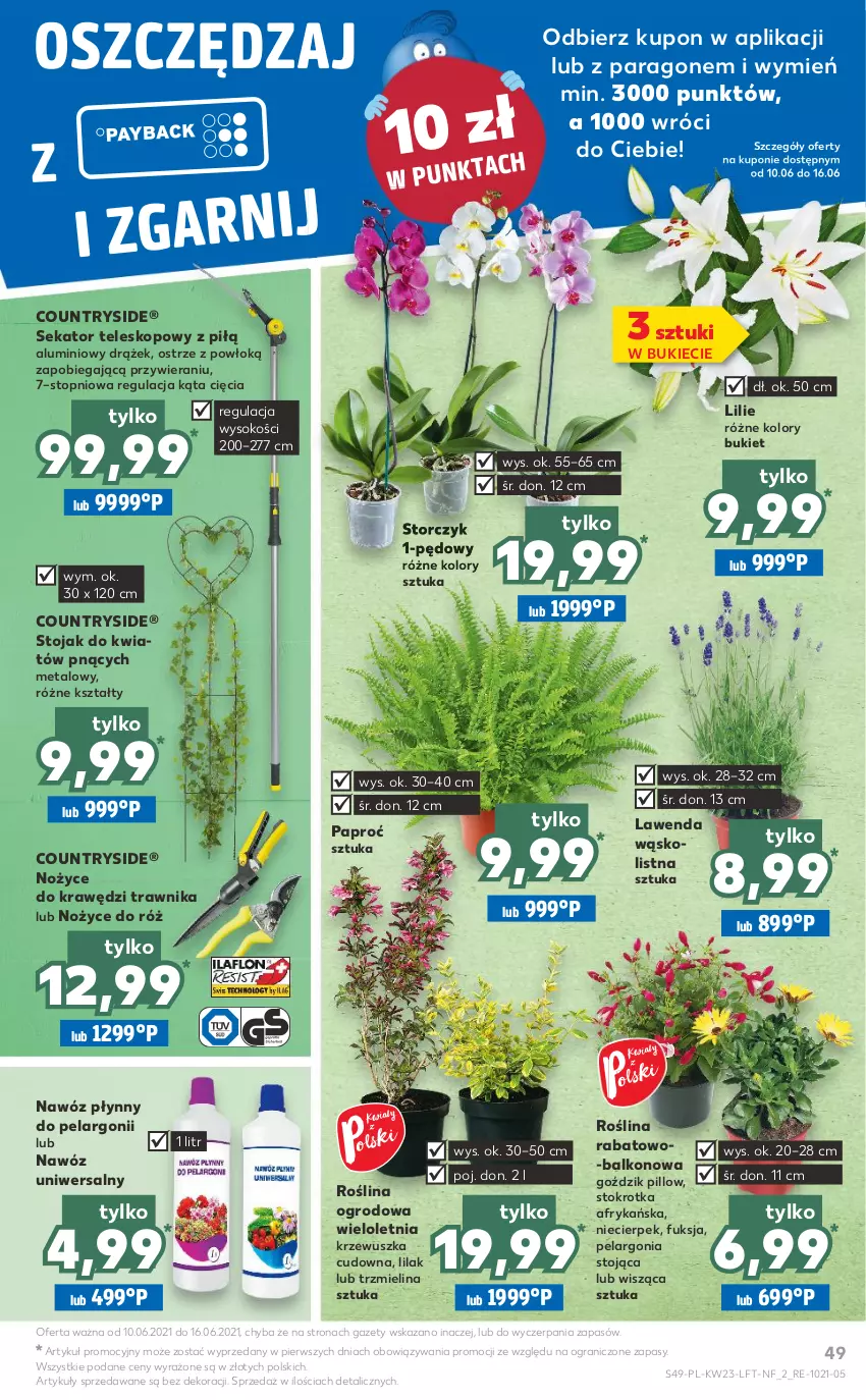 Gazetka promocyjna Kaufland - OFERTA TYGODNIA - ważna 10.06 do 16.06.2021 - strona 49 - produkty: Bukiet, Gra, Nawóz, Noż, Nożyce, Sekator, Sok, Stojak, Storczyk, Teleskop, Top