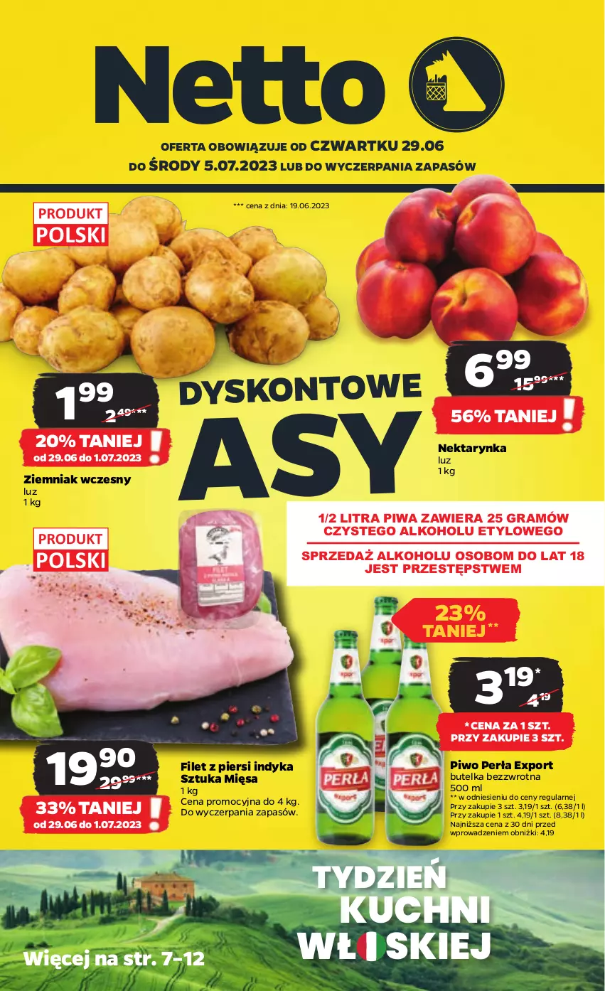 Gazetka promocyjna Netto - Artykuły spożywcze - ważna 29.06 do 05.07.2023 - strona 1 - produkty: Filet z piersi indyka, Gra, Nektar, Nektarynka, Perła, Piwa, Piwo, Por