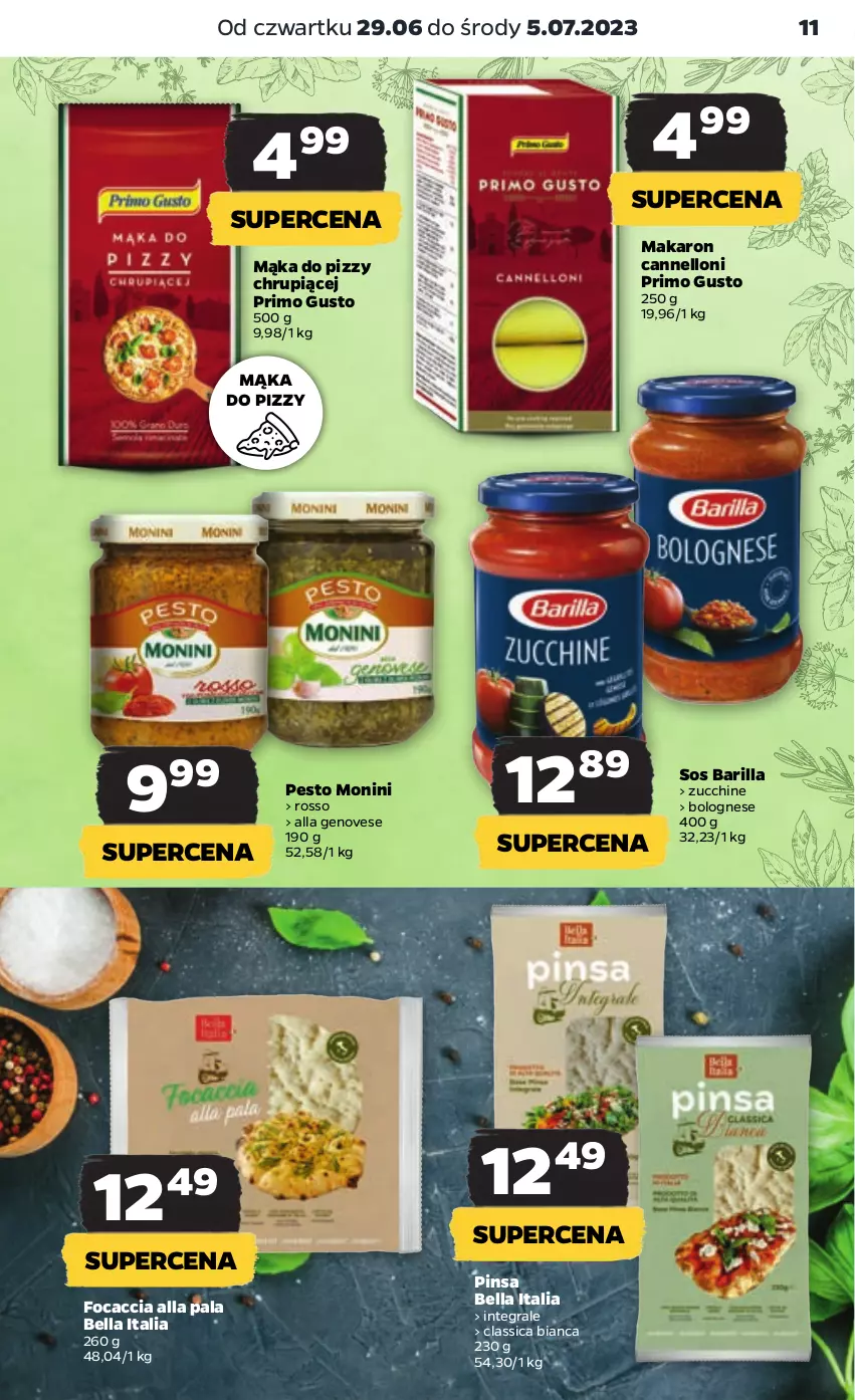 Gazetka promocyjna Netto - Artykuły spożywcze - ważna 29.06 do 05.07.2023 - strona 11 - produkty: Barilla, Bell, Bella, Focaccia, Gra, Mąka, Mąka do pizzy, Makaron, Monini, Pesto, Sos