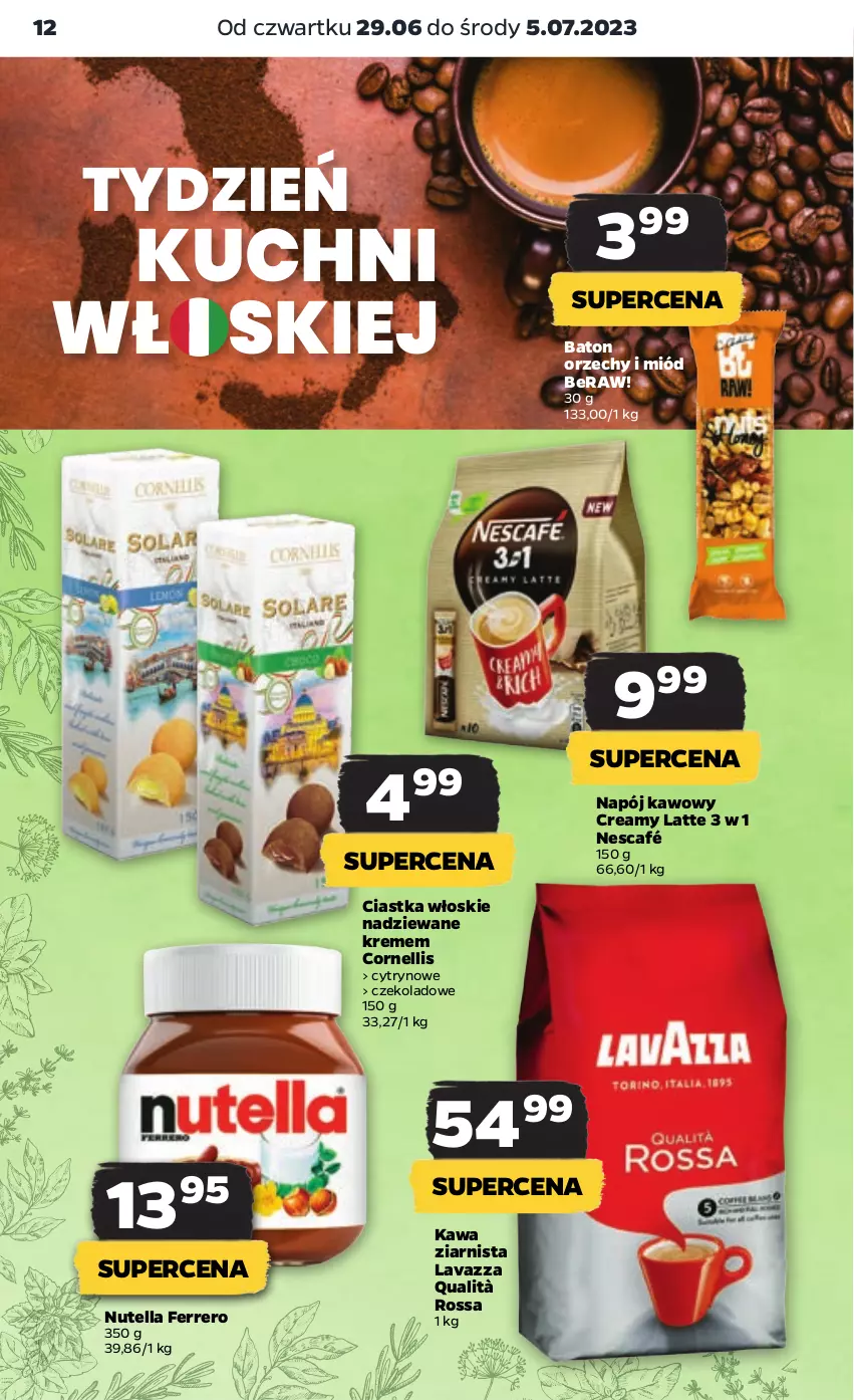 Gazetka promocyjna Netto - Artykuły spożywcze - ważna 29.06 do 05.07.2023 - strona 12 - produkty: Baton, Ciastka, Ferrero, Kawa, Kawa ziarnista, Lavazza, Miód, Napój, Nescafé, Nutella