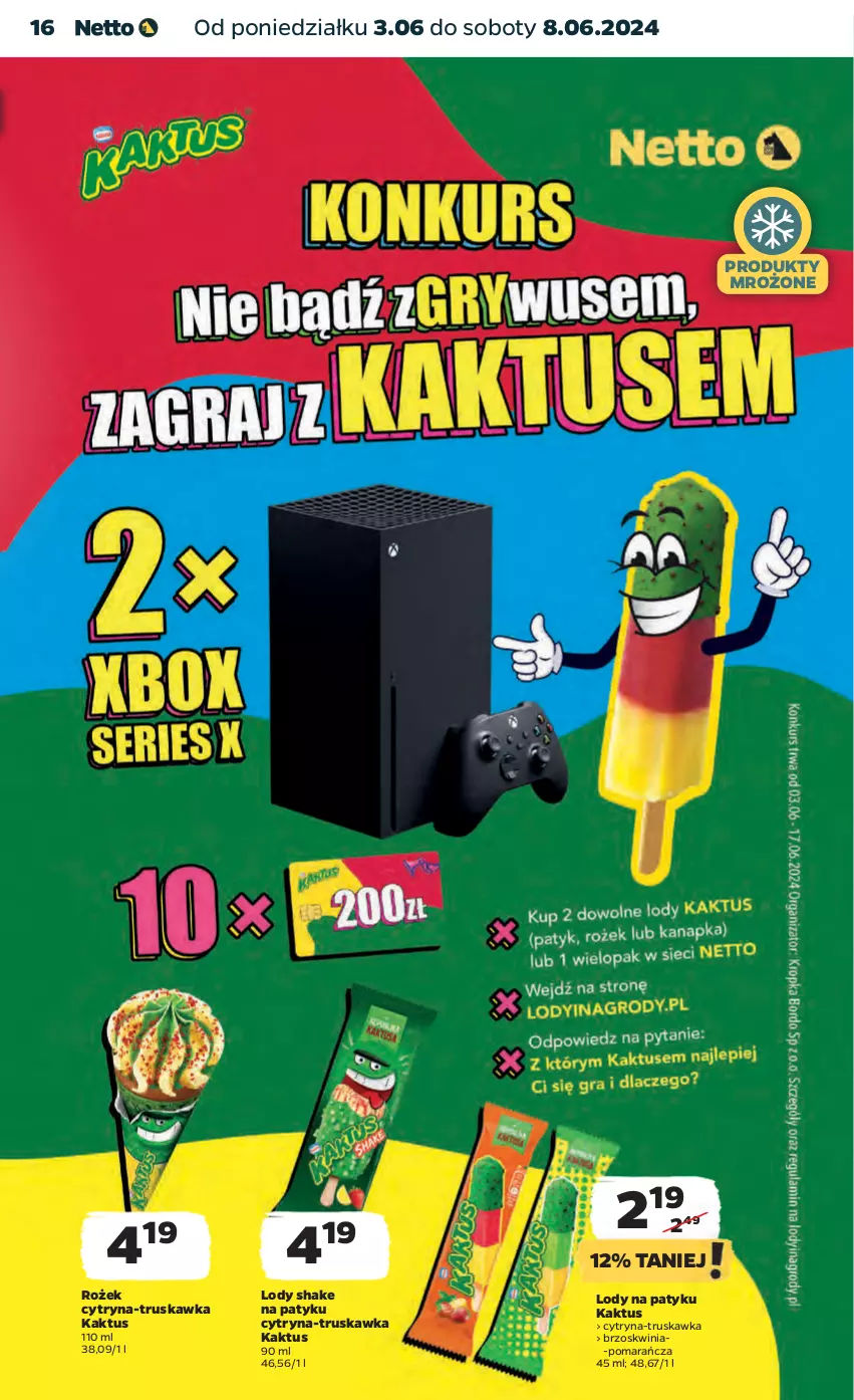 Gazetka promocyjna Netto - Artykuły spożywcze - ważna 03.06 do 08.06.2024 - strona 16 - produkty: Kaktus, Lody, Produkty mrożone