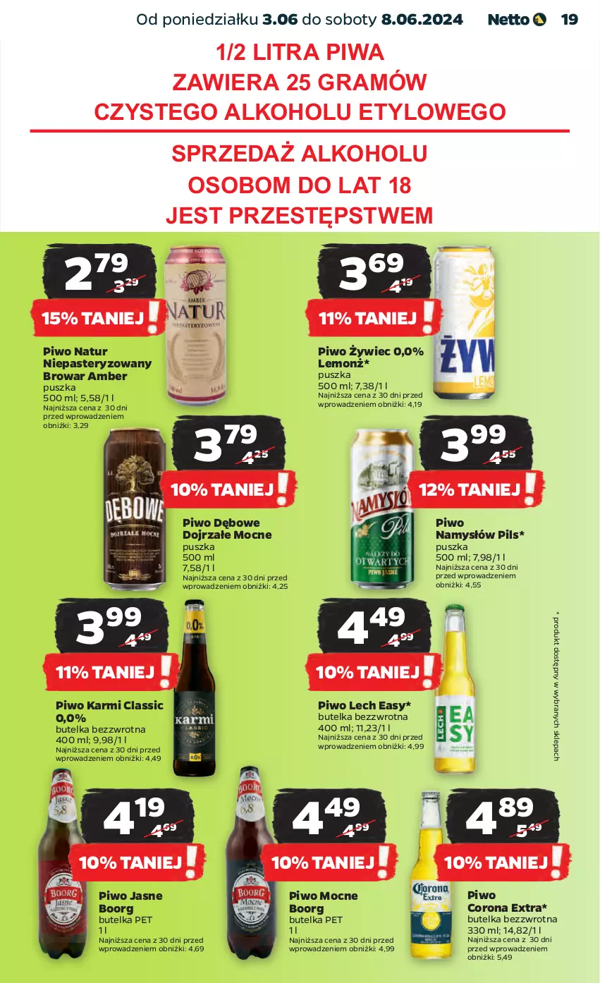 Gazetka promocyjna Netto - Artykuły spożywcze - ważna 03.06 do 08.06.2024 - strona 19 - produkty: Corona Extra, Gra, Karmi, Namysłów, Piwa, Piwo, Piwo jasne