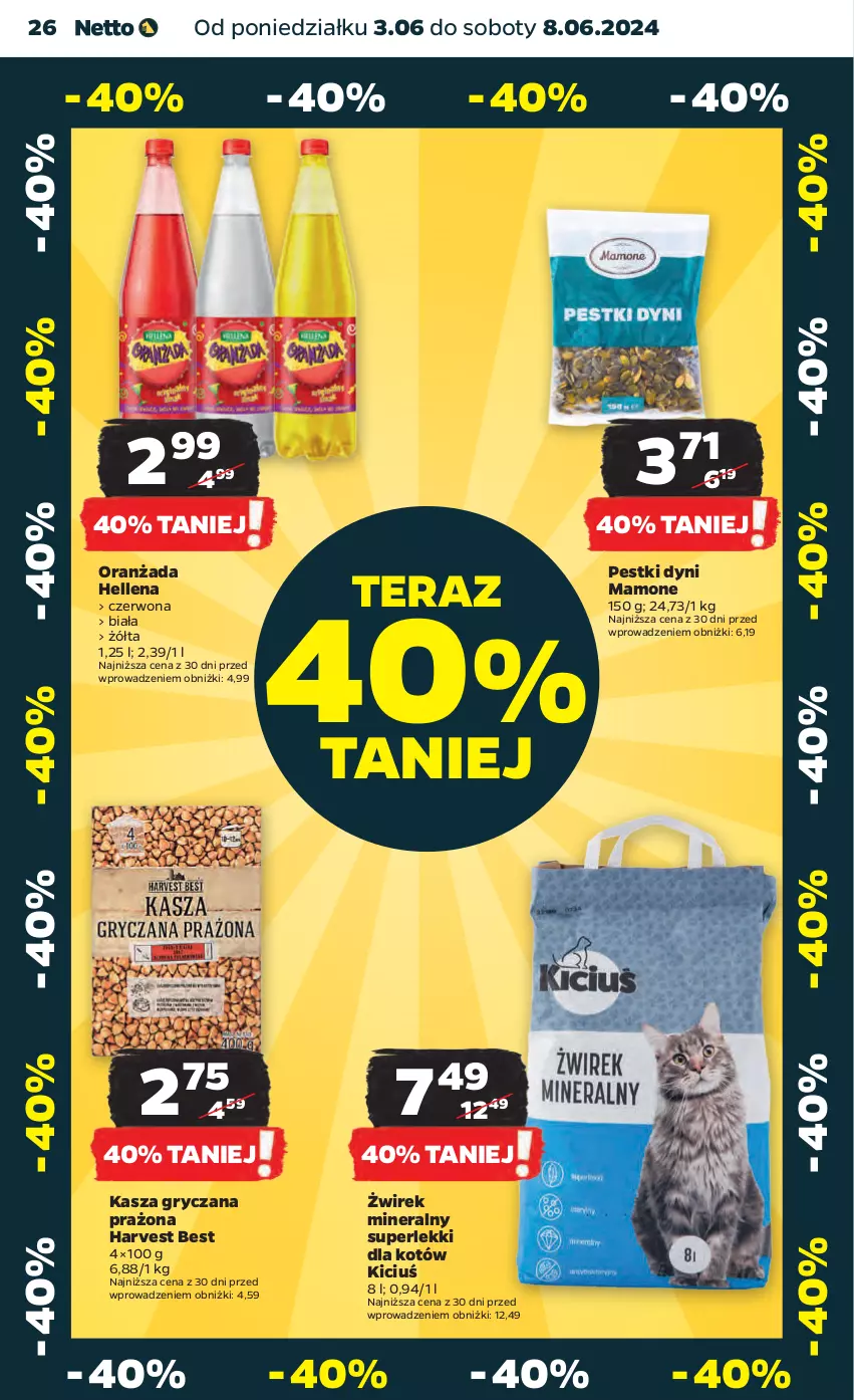 Gazetka promocyjna Netto - Artykuły spożywcze - ważna 03.06 do 08.06.2024 - strona 26 - produkty: Gry, Hellena, Kasza, Kasza gryczana, Oranżada, Pestki dyni, Tera