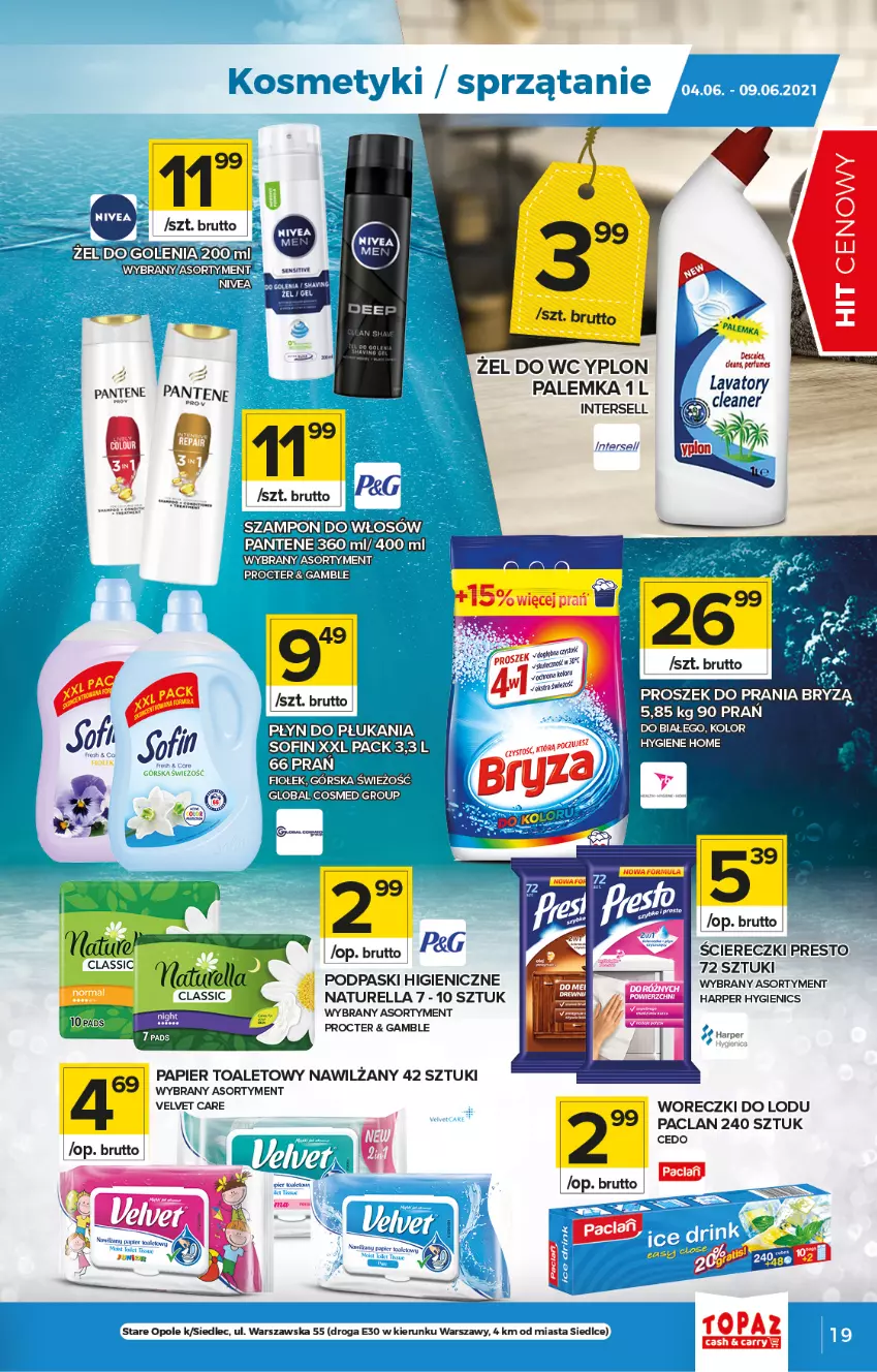 Gazetka promocyjna Topaz - Gazetka - ważna 03.06 do 09.06.2021 - strona 19 - produkty: Naturell, Naturella, Pantene, Papier, Papier toaletowy, Podpaski, Presto, Szampon, Velvet, Woreczki do lodu