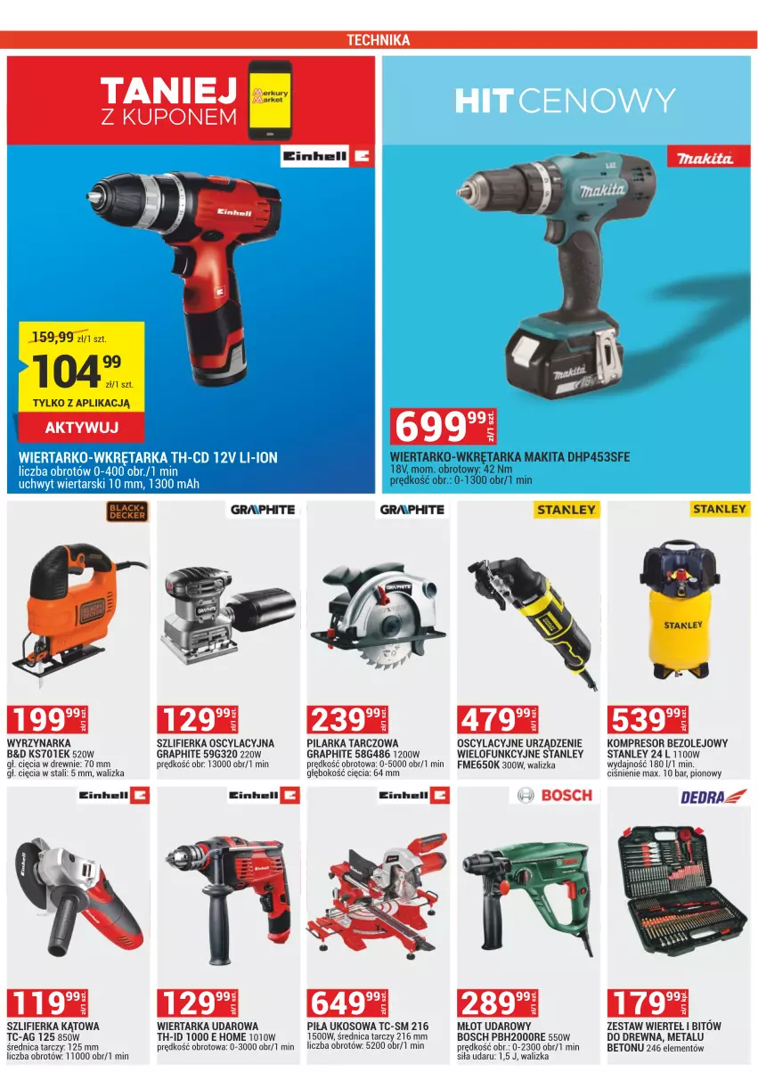 Gazetka promocyjna Merkury Market - ważna 01.08 do 31.08.2022 - strona 16 - produkty: Bosch, Gra, HP, Kompresor, Makita, Młot, Młot udarowy, Olej, Piła ukosowa, Pilarka tarczowa, Szlifierka, Szlifierka kątowa, Tarka, Walizka, Wiertarka, Wiertarka udarowa, Wkręt, Wkrętarka, Wyrzynarka, Zestaw wierteł