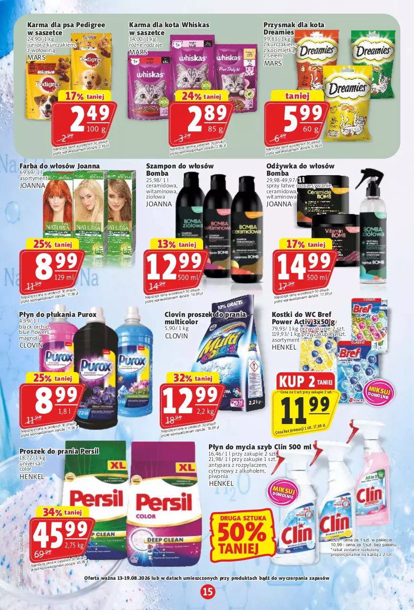 Gazetka promocyjna Prim Market - ważna 13.08 do 19.08.2026 - strona 15 - produkty: Alkohole, Bref, Clin, Fa, Farba do włosów, Joanna, Koc, Kurczak, Lack, Lovi, Mars, Odżywka, Pedigree, Persil, Piwo, Płyn do mycia, Płyn do płukania, Por, Proszek do prania, Przysmak dla kota, Pur, Ser, Szampon, Whiskas