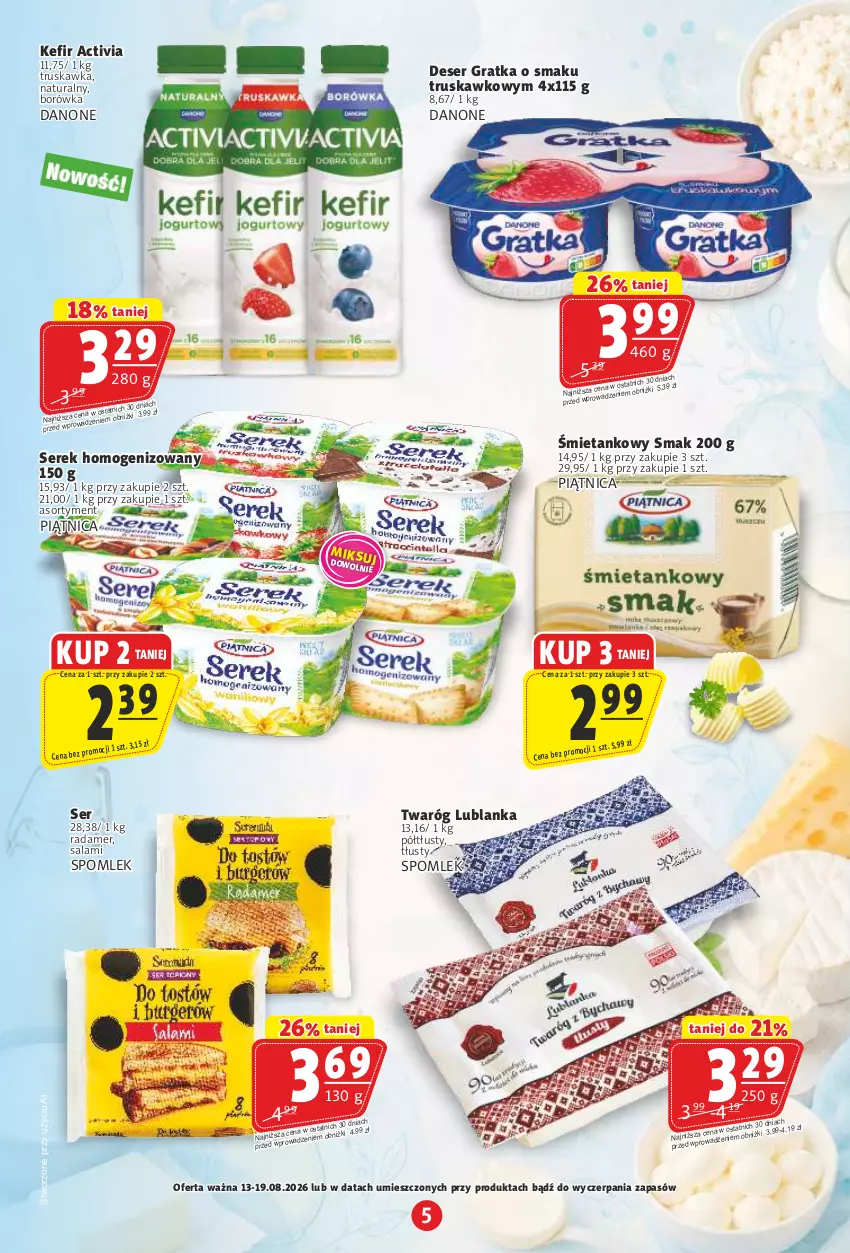 Gazetka promocyjna Prim Market - ważna 13.08 do 19.08.2026 - strona 5 - produkty: Activia, Borówka, Danone, Deser, Gra, Piątnica, Radamer, Salami, Ser, Serek, Serek homogenizowany, Twaróg