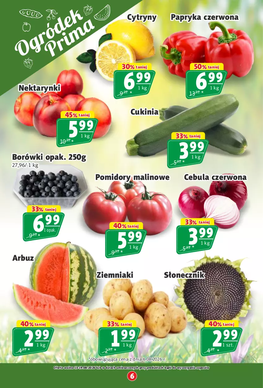 Gazetka promocyjna Prim Market - ważna 13.08 do 19.08.2026 - strona 6 - produkty: Arbuz, Cebula, Cebula czerwona, Cytryny, Nektar, Papryka, Papryka czerwona, Pomidory, Ziemniaki