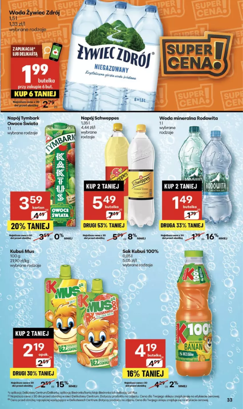 Gazetka promocyjna Delikatesy Centrum - Franczyza DC46 Czwartek - ważna 13.11 do 19.11.2025 - strona 33 - produkty: Kubuś, Napój, Owoce, Schweppes, Sok, Tymbark, Woda, Woda mineralna