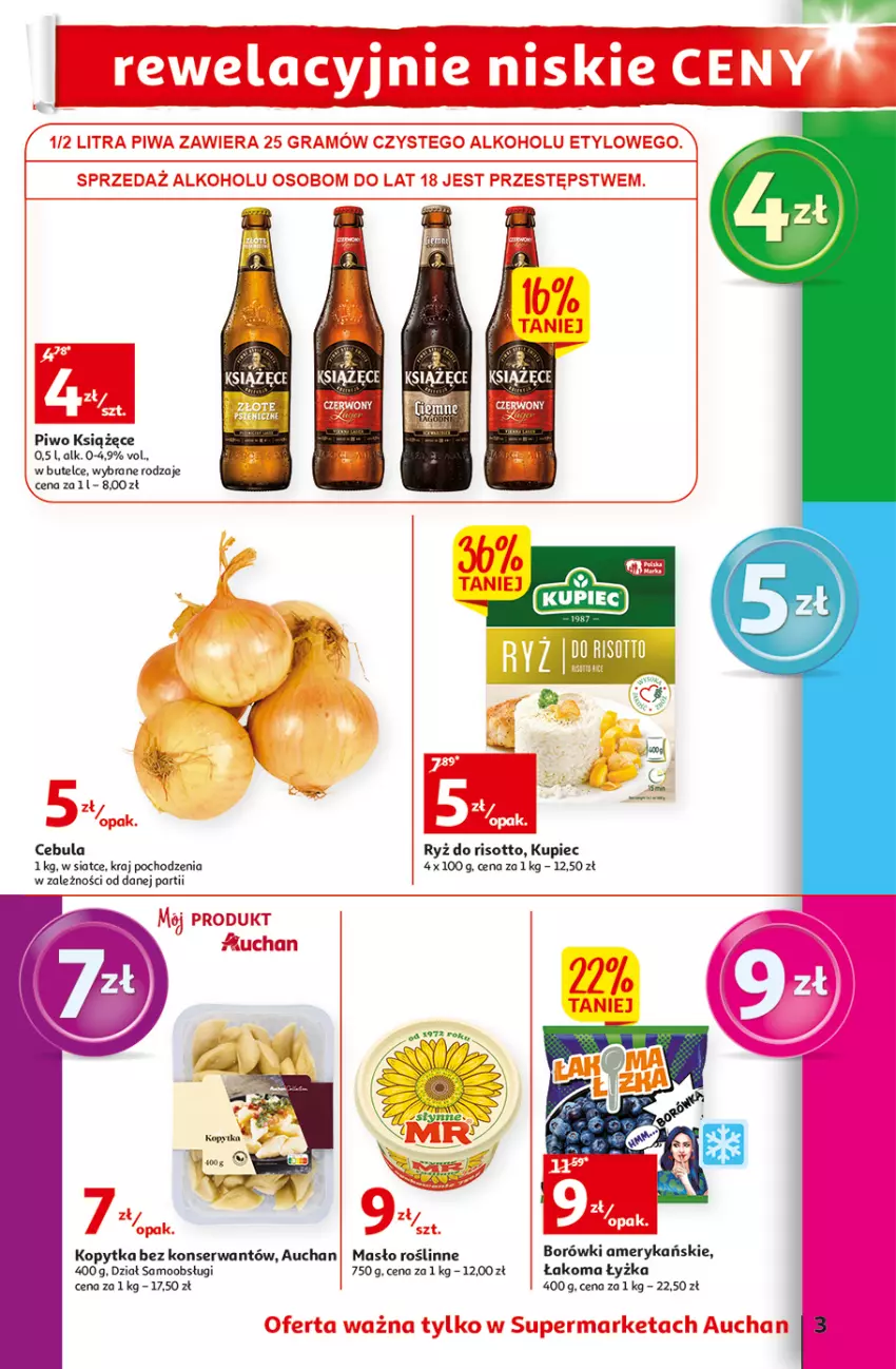 Gazetka promocyjna Auchan - Gazetka Wielkie majowe odkrycia cenowe część #4 Supermarket Auchan - ważna 18.05 do 27.05.2023 - strona 3 - produkty: Cebula, Gra, Kopytka, Książęce, Kupiec, Masło, Piec, Piwa, Piwo, Ryż, Ryż do risotto, Ser