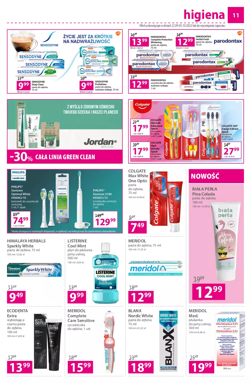 Gazetka promocyjna Hebe - Gazetka - ważna 22.09 do 05.10.2022 - strona 11 - produkty: Colgate, Ecodenta, Himalaya, LG, Listerine, Pasta do zębów, Perła, Płyn do płukania, Płyn do płukania jamy ustnej, Szczoteczka, Szczoteczka do zębów