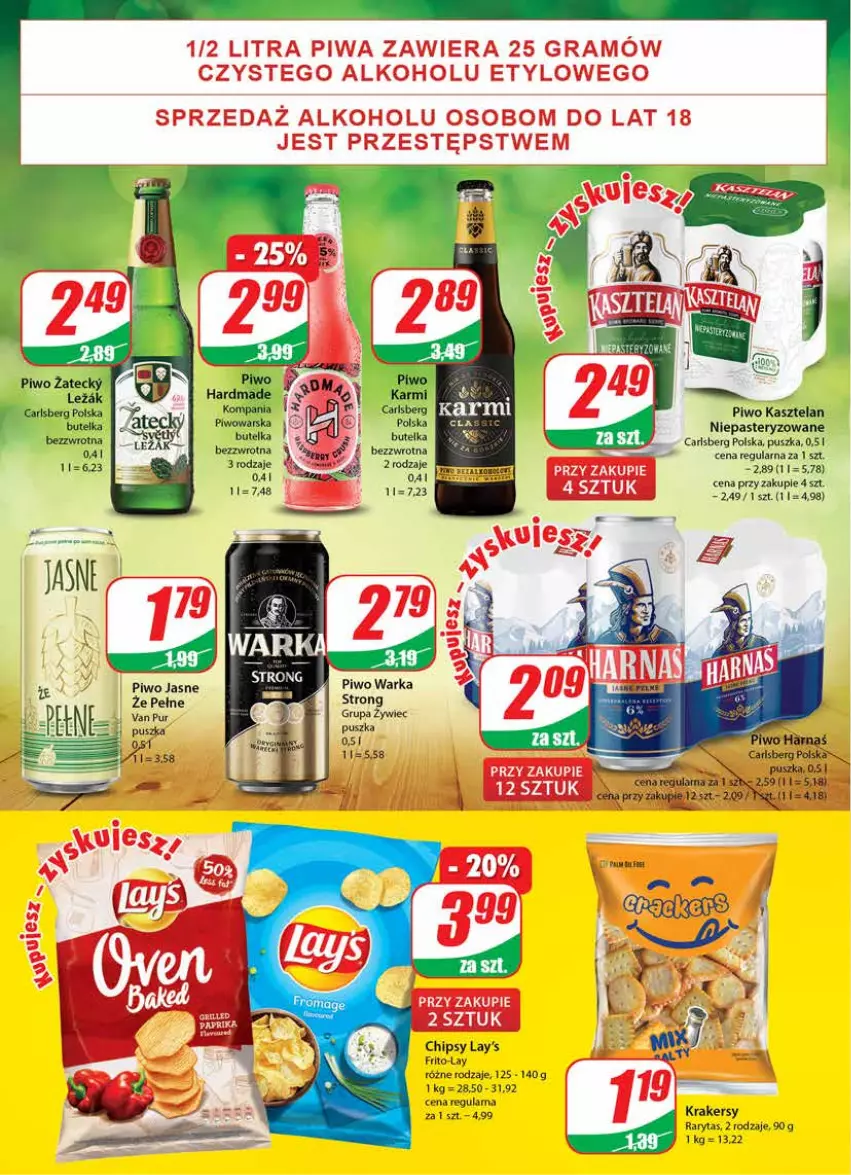 Gazetka promocyjna Dino - Gazetka - ważna 14.07 do 20.07.2021 - strona 14 - produkty: Carlsberg, Chipsy, Fa, Kasztelan, Krakersy, LG, Piwo, Piwo jasne, Pur, Warka