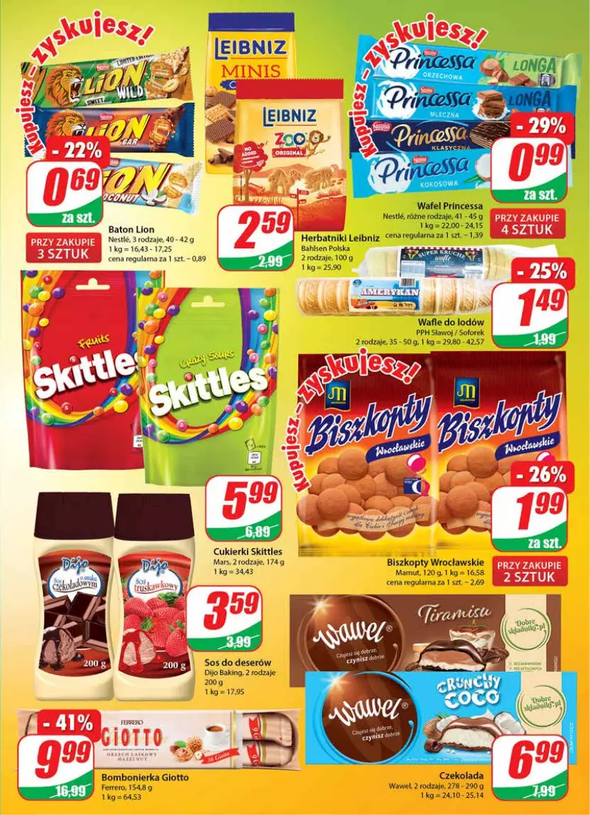 Gazetka promocyjna Dino - Gazetka - ważna 14.07 do 20.07.2021 - strona 3 - produkty: Baton, Biszkopty, Cukier, Cukierki, Czekolada, Deser, Ferrero, Herbatniki, Lion, Mars, Princessa, Ser, Sos, Wafle, Wafle do lodów, Wawel