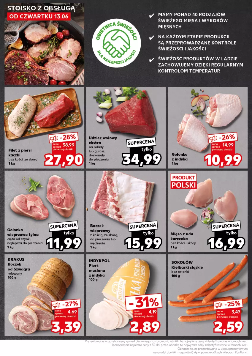 Gazetka promocyjna Kaufland - Kaufland - ważna 17.06 do 19.06.2024 - strona 10 - produkty: Boczek, Boczek wieprzowy, Filet z piersi kaczki, Golonka wieprzowa, Gra, Kiełbaski śląskie, Krakus, Kurczak, LANA, Mięso, Mięso z uda kurczaka, Piec, Sok, Sokołów, Udziec wołowy