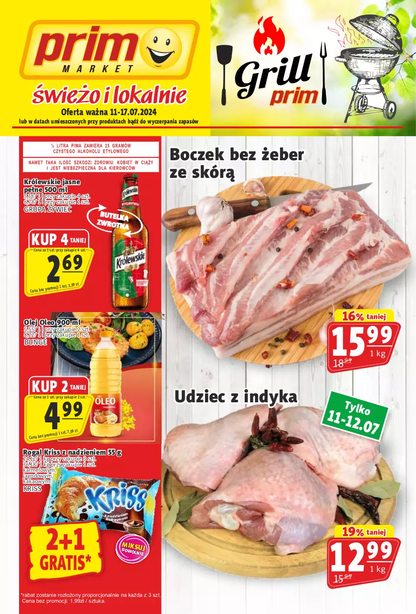 Gazetka promocyjna Prim Market - ważna 11.07 do 17.07.2024 - strona 1 - produkty: Boczek, Gra, Kakao, Królewski, Olej, Oleo, Por, Rogal, Udziec z indyka