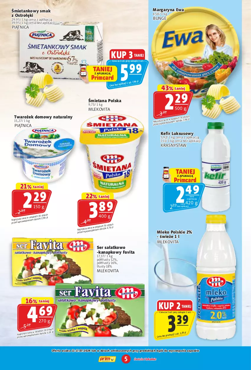 Gazetka promocyjna Prim Market - ważna 11.07 do 17.07.2024 - strona 5 - produkty: Fa, Favita, Margaryna, Mleko, Mlekovita, Piątnica, Sałat, Ser