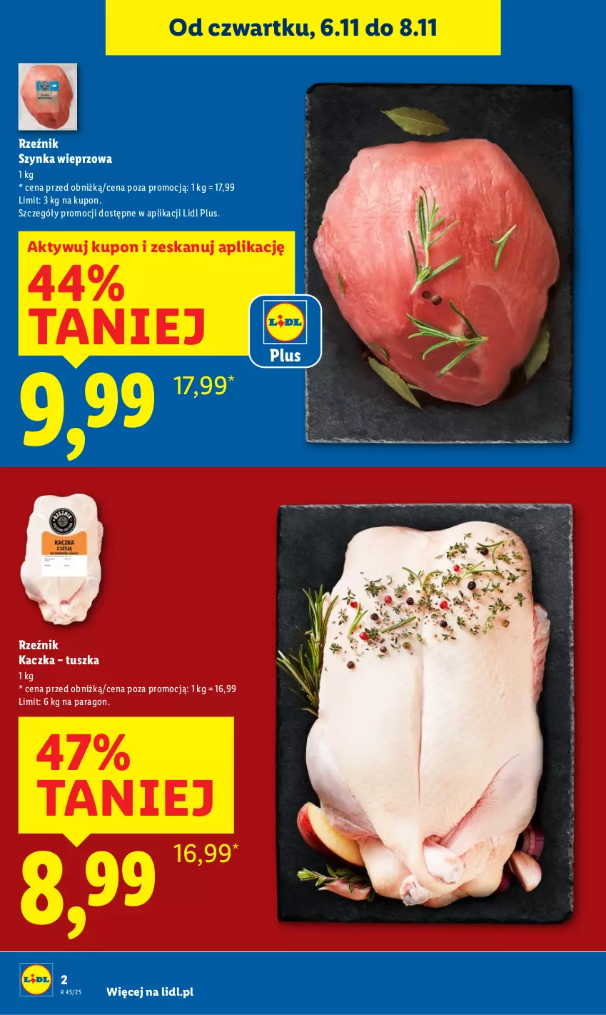 Gazetka promocyjna Lidl - GAZETKA - ważna 06.11 do 08.11.2025 - strona 2 - produkty: Kaczka, Szynka, Szynka wieprzowa, Tusz