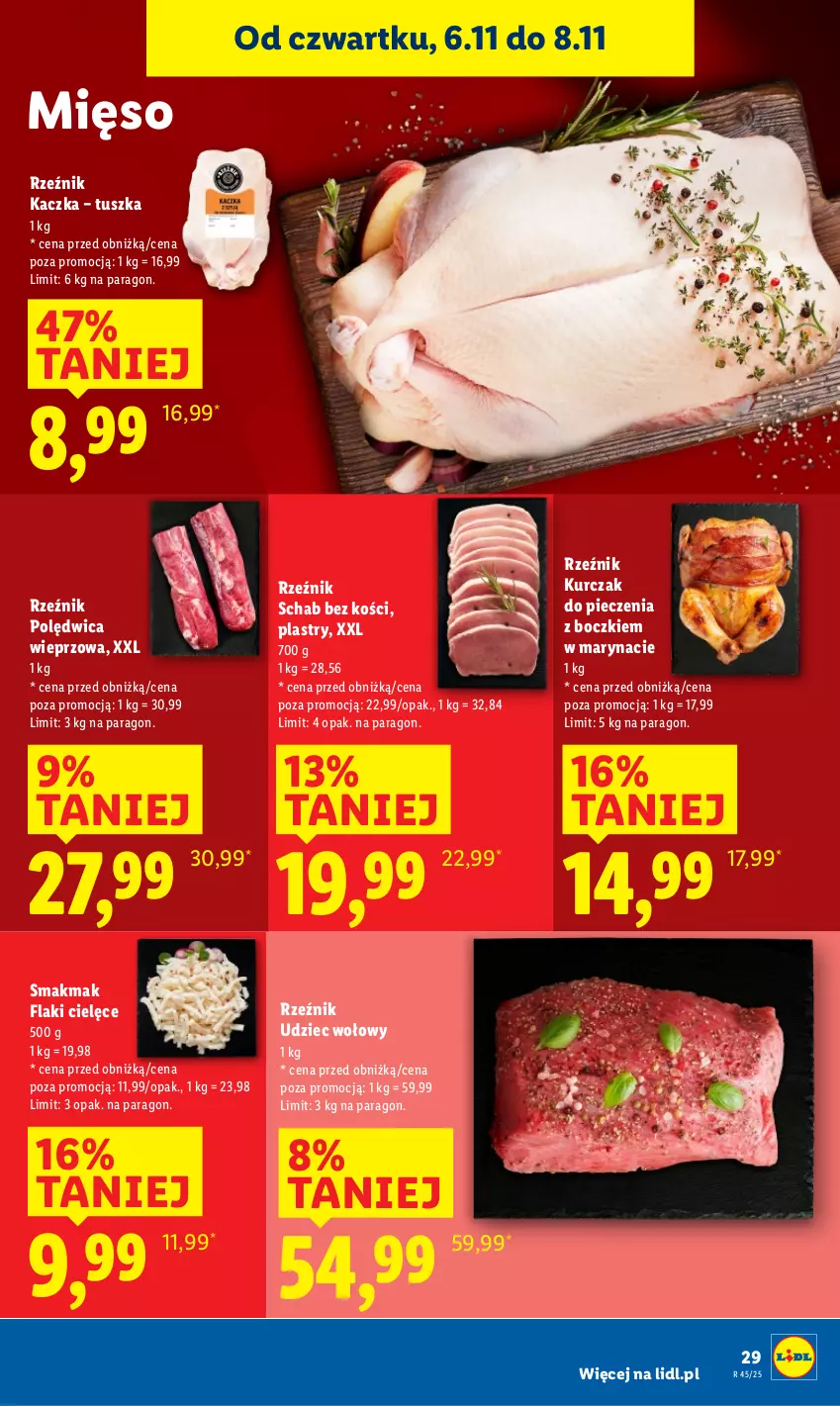 Gazetka promocyjna Lidl - GAZETKA - ważna 06.11 do 08.11.2025 - strona 29 - produkty: Flaki, Kaczka, Kurczak, Mięso, Piec, Polędwica, Schab bez kości, Tusz, Udziec wołowy