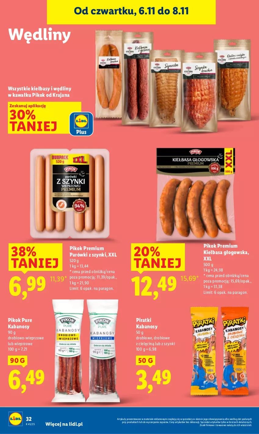 Gazetka promocyjna Lidl - GAZETKA - ważna 06.11 do 08.11.2025 - strona 32 - produkty: Kabanos, Kawa, Kiełbasa, Kiełbasa głogowska, Parówki, Parówki z szynki, PIKOK, Pur