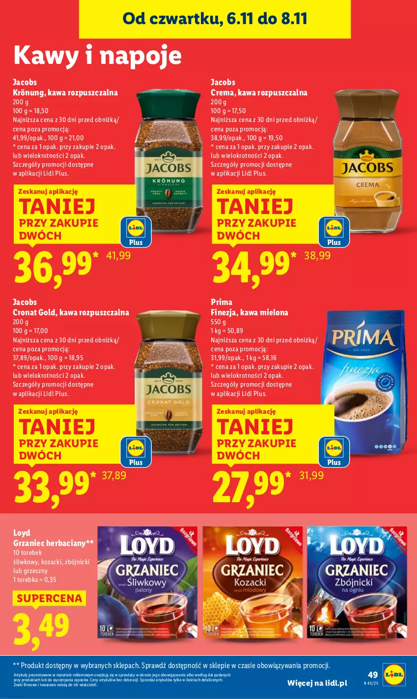 Gazetka promocyjna Lidl - GAZETKA - ważna 06.11 do 08.11.2025 - strona 53 - produkty: Jacobs, Jacobs Krönung, Kawa, Kawa mielona, Kawa rozpuszczalna, Loyd, Napoje, Prima, Torebka