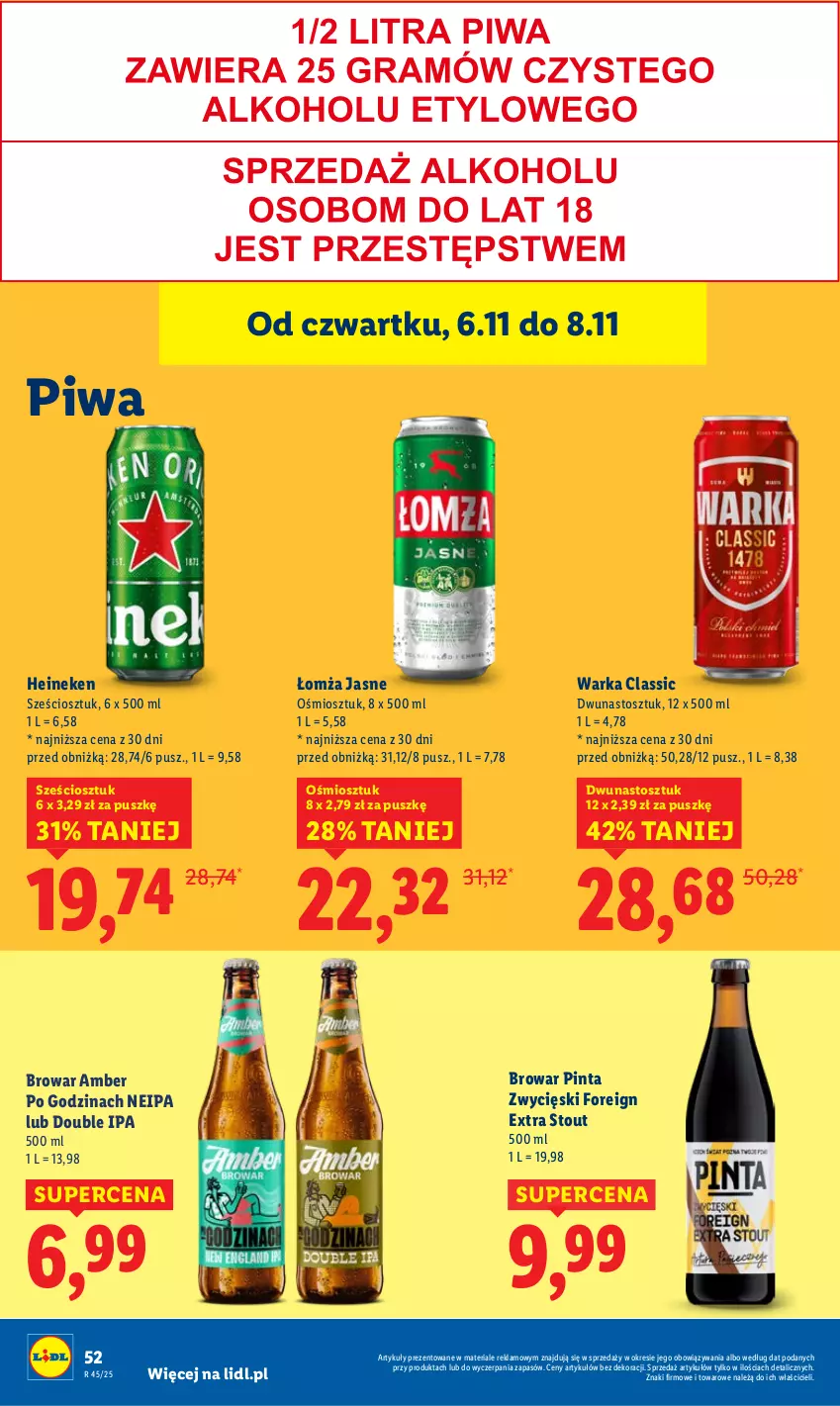 Gazetka promocyjna Lidl - GAZETKA - ważna 06.11 do 08.11.2025 - strona 58 - produkty: Heineken, Piwa, Warka