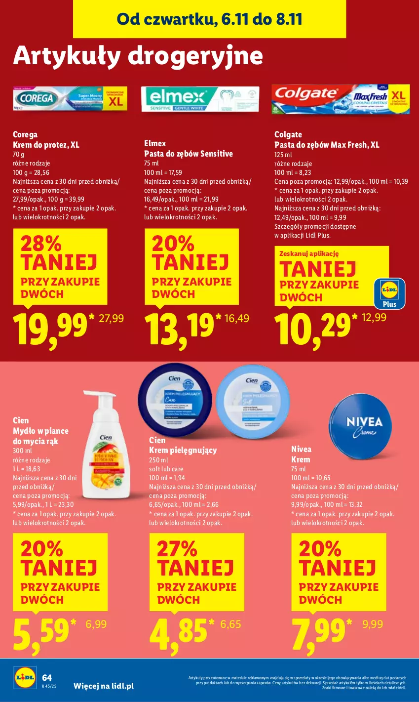 Gazetka promocyjna Lidl - GAZETKA - ważna 06.11 do 08.11.2025 - strona 66 - produkty: Colgate, Corega, Elmex, LG, Mydło, Nivea, Pasta do zębów