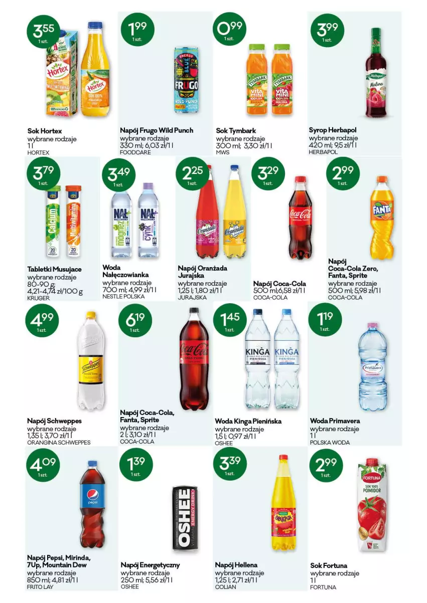 Gazetka promocyjna Groszek - Gazetka - ważna 23.09 do 06.10.2021 - strona 10 - produkty: 7up, Coca-Cola, Fa, Fanta, Fortuna, Gin, Hellena, Herbapol, Hortex, Mirinda, Mus, Nałęczowianka, Napój, Napój energetyczny, Oranżada, Oshee, Pepsi, Prima, Primavera, Schweppes, Sok, Sprite, Syrop, Tablet, Tymbark, Woda