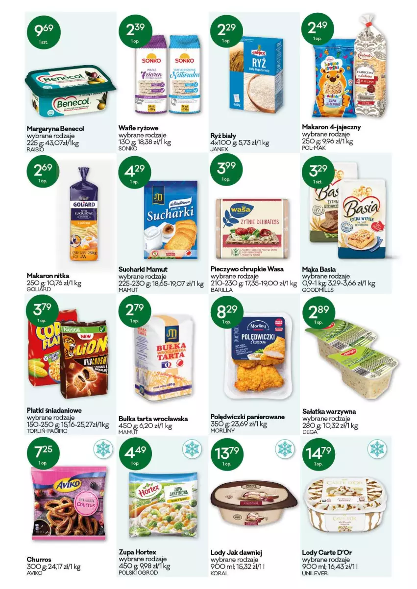 Gazetka promocyjna Groszek - Gazetka - ważna 23.09 do 06.10.2021 - strona 5 - produkty: Basia, Benecol, Carte d'Or, Chrupki, Cif, Danio, Dega, Goliard, Hortex, Lody, Mąka, Makaron, Margaryna, Morliny, Ogród, Piec, Pieczywo, Pieczywo chrupkie, Polędwiczki panierowane, Ryż, Ryż biały, Sałat, Sałatka, Sałatka warzywna, Sonko, Tarta, Wafle, Wasa, Zupa