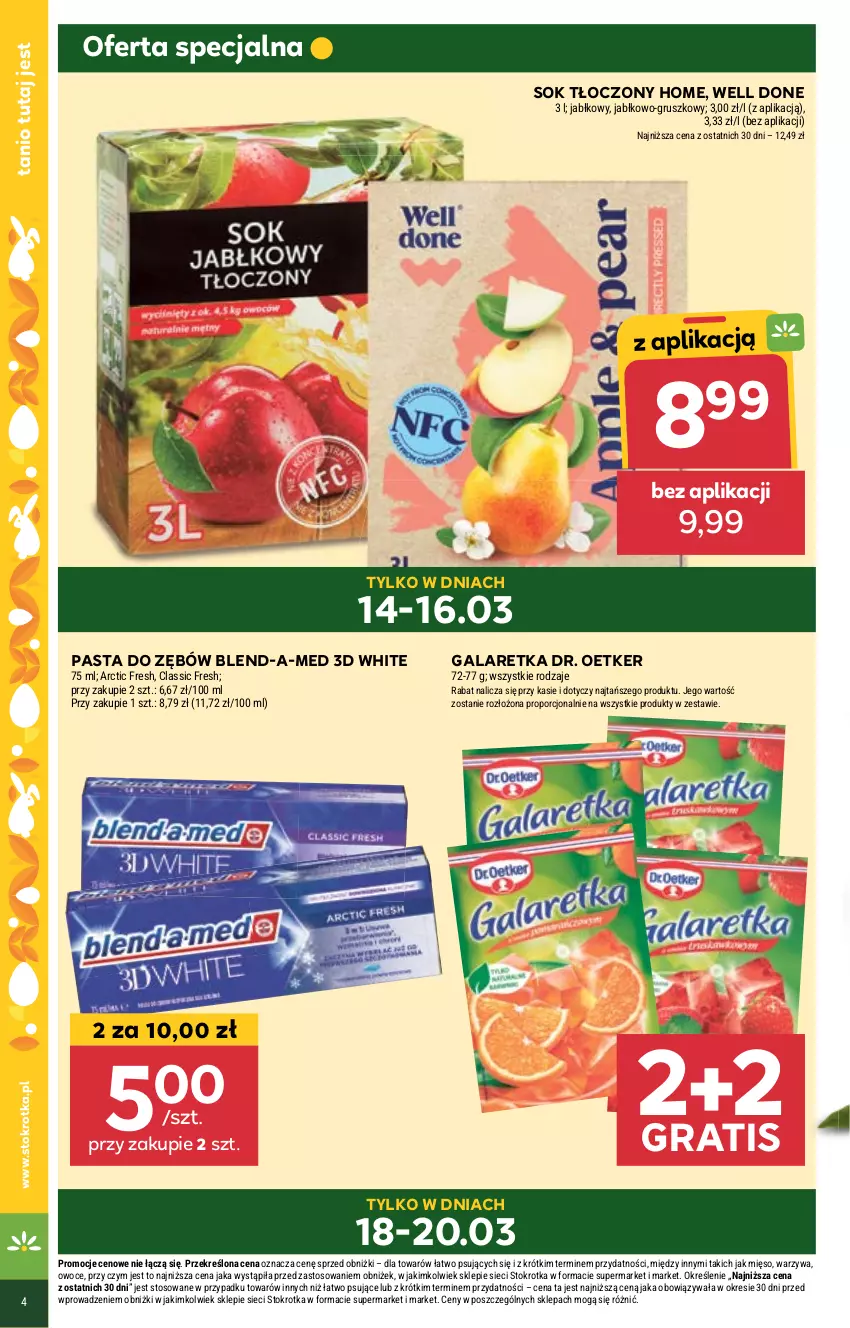 Gazetka promocyjna Stokrotka - Market - ważna 14.03 do 20.03.2024 - strona 4 - produkty: Blend-a-Med, Dr. Oetker, Gala, Galaretka, Gra, Mięso, Owoce, Pasta do zębów, Por, Sok, Warzywa