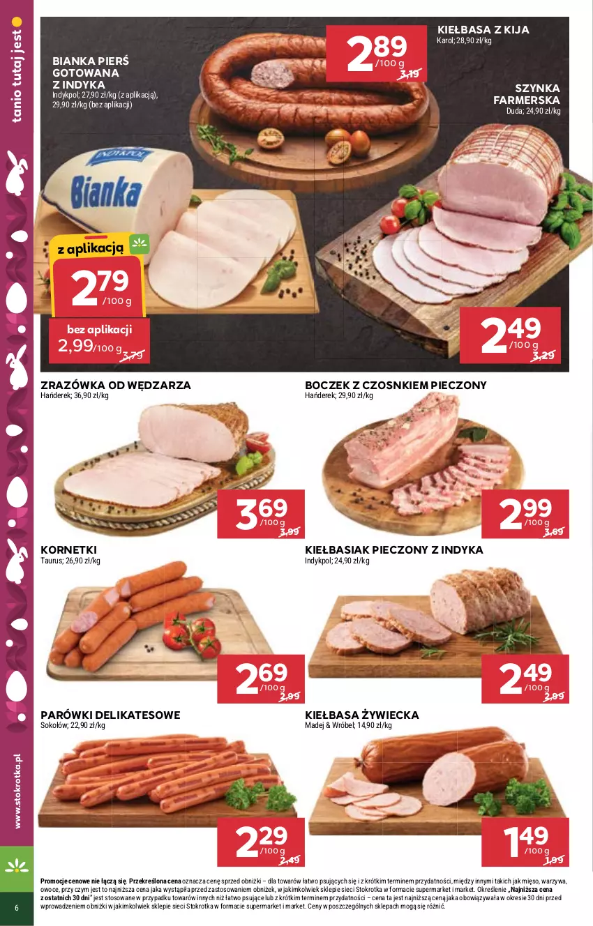 Gazetka promocyjna Stokrotka - Market - ważna 14.03 do 20.03.2024 - strona 6 - produkty: Basia, Bianka, Boczek, Duda, Fa, Kiełbasa, Mięso, Owoce, Parówki, Piec, Sok, Sokołów, Szynka, Szynka farmerska, Warzywa