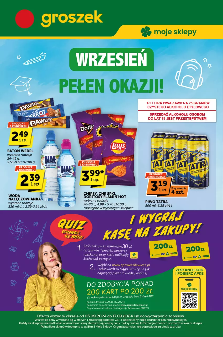 Gazetka promocyjna ABC - ważna 05.09 do 17.09.2024 - strona 1 - produkty: Baton, Chipsy, Chrupki, Gra, Groszek, Piwa, Piwo, Tatra, Woda