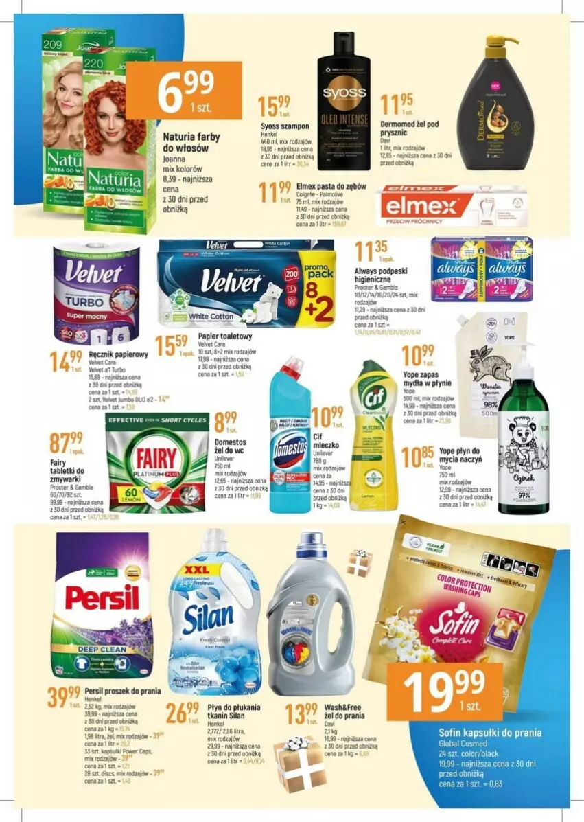 Gazetka promocyjna E Leclerc - ważna 10.10 do 21.10.2023 - strona 9 - produkty: Always, Cif, Do mycia naczyń, Domestos, Elmex, Fa, Fairy, Joanna, Kapsułki do prania, Lack, Mleczko, Papier, Papier toaletowy, Pasta do zębów, Persil, Płyn do mycia, Płyn do mycia naczyń, Płyn do płukania, Podpaski, Proszek do prania, Ręcznik, Silan, Szampon, Tablet, Tabletki do zmywarki, Top, Velvet, Yope, Zapas mydła w płynie, Zmywarki