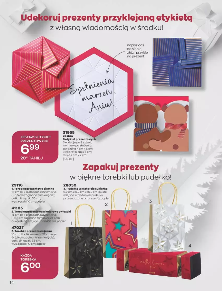 Gazetka promocyjna Avon - Katalog Avon 11/2021 kampania listopad - ważna 01.11 do 30.11.2021 - strona 14 - produkty: Cukier, Gin, Klej, Papier, Pudełko, Torebka