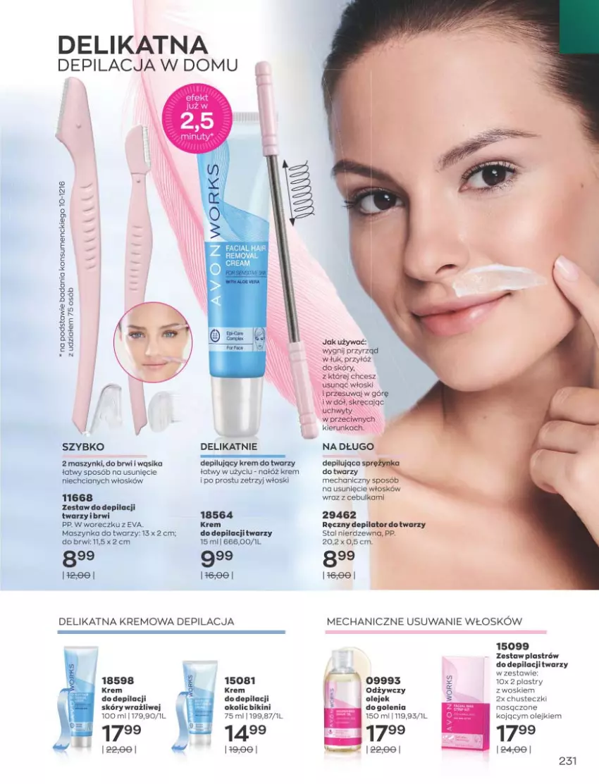 Gazetka promocyjna Avon - Katalog Avon 11/2021 kampania listopad - ważna 01.11 do 30.11.2021 - strona 227 - produkty: Bikini, Chusteczki, Depilator, Krem do twarzy, Maszynka, Olej, Szynka