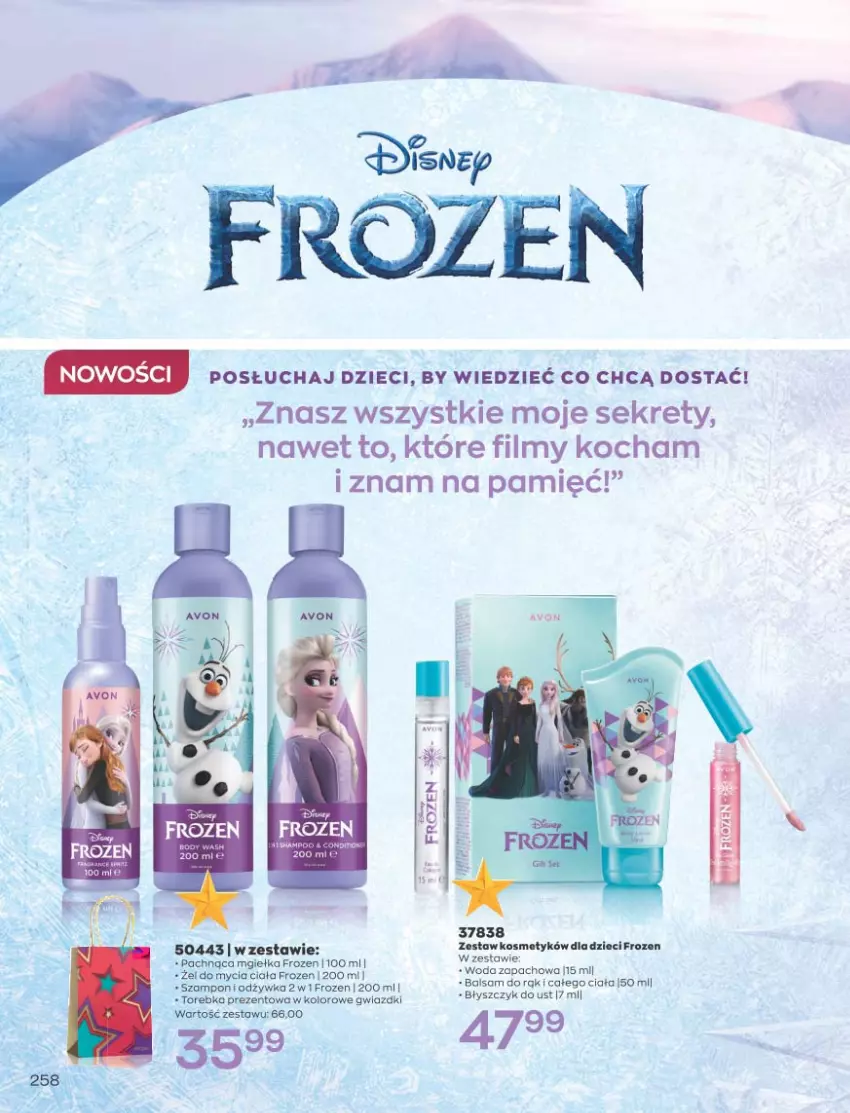 Gazetka promocyjna Avon - Katalog Avon 11/2021 kampania listopad - ważna 01.11 do 30.11.2021 - strona 254 - produkty: Błyszczyk do ust, Cif, Dzieci, Frozen, Koc, Kret, Odżywka, Szampon, Torebka, Woda