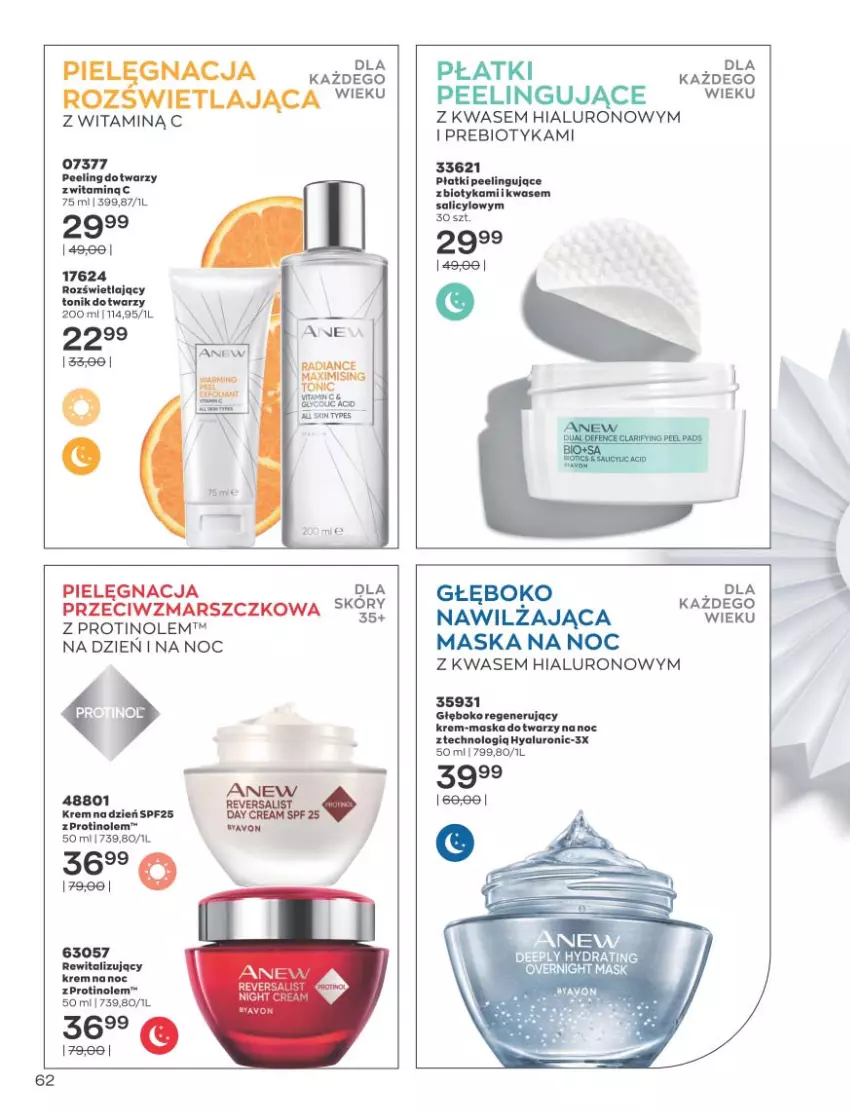 Gazetka promocyjna Avon - Katalog Avon 11/2021 kampania listopad - ważna 01.11 do 30.11.2021 - strona 62 - produkty: Krem na noc, Mars, Maska, Maska do twarzy, Peeling, Tonik, Tonik do twarzy