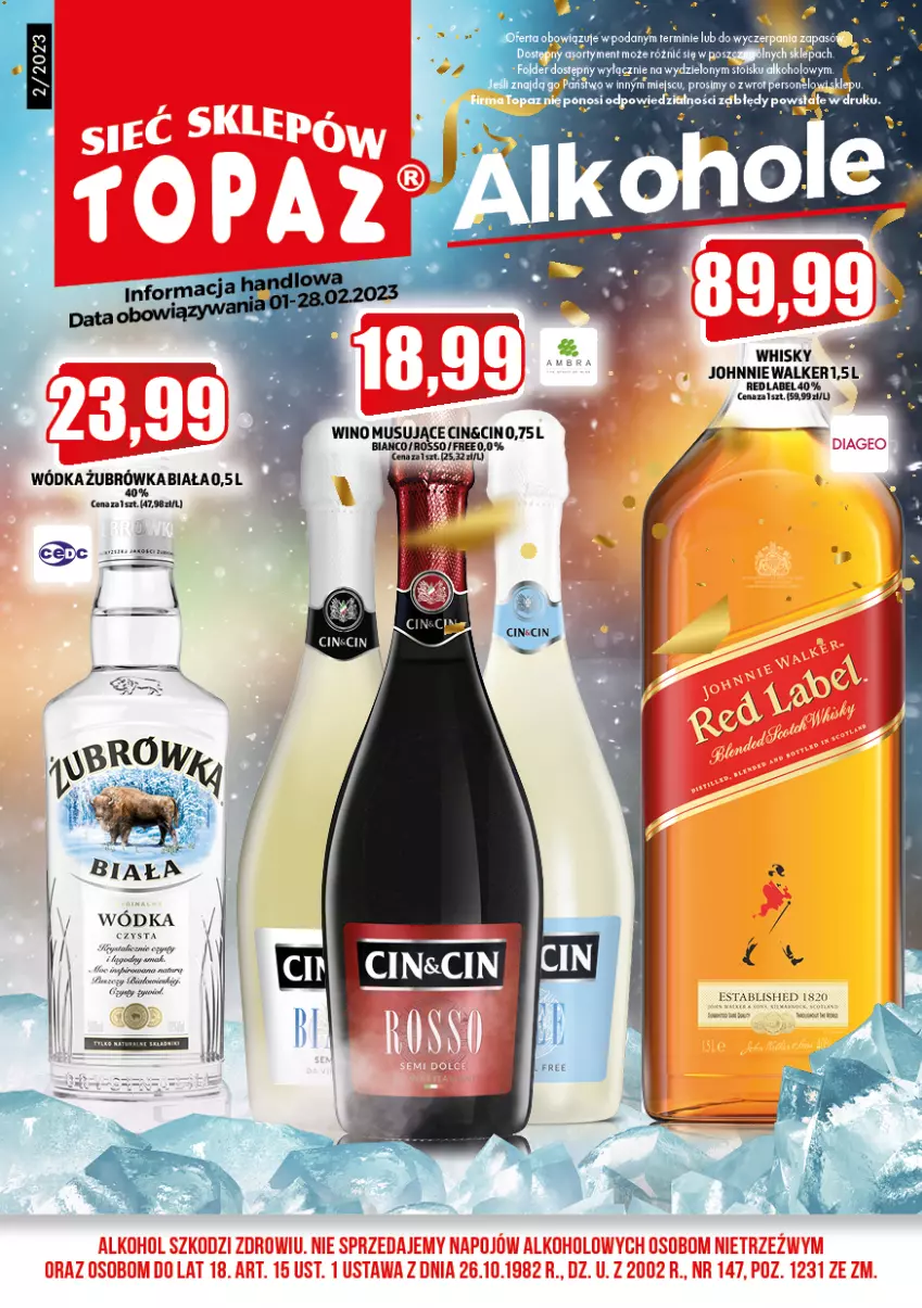 Gazetka promocyjna Topaz - Gazetka - ważna 01.02 do 28.02.2023 - strona 1 - produkty: Johnnie Walker, Mus, Whisky, Wino, Wino musujące, Wódka