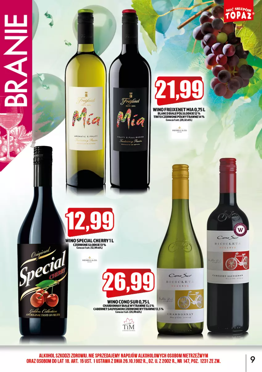 Gazetka promocyjna Topaz - Gazetka - ważna 01.02 do 28.02.2023 - strona 9 - produkty: BIC, Cabernet Sauvignon, Chardonnay, Gin, Ser, Wino