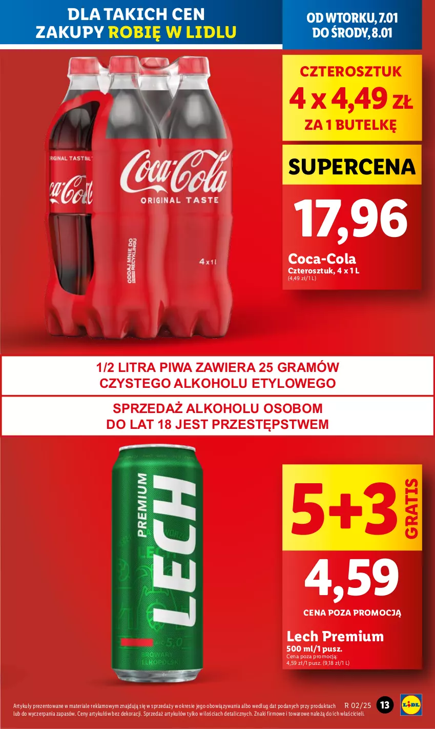 Gazetka promocyjna Lidl - GAZETKA - ważna 07.01 do 08.01.2025 - strona 13 - produkty: Coca-Cola, Gra, Lech Premium, Piwa