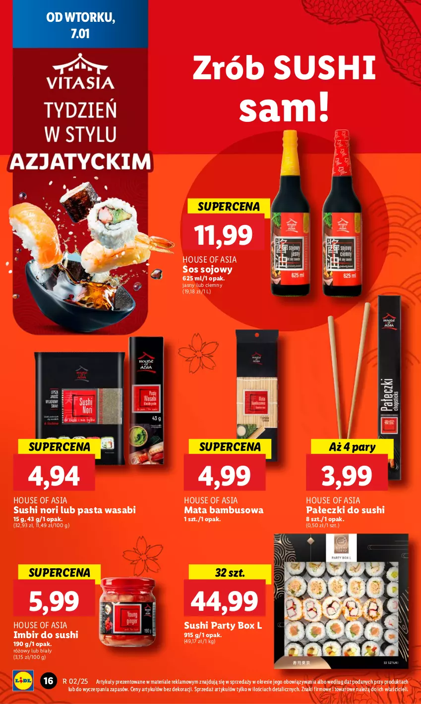 Gazetka promocyjna Lidl - GAZETKA - ważna 07.01 do 08.01.2025 - strona 20 - produkty: House of Asia, Imbir, Mata bambusowa, Pasta wasabi, Sos, Sos sojowy, Sushi, Wasa