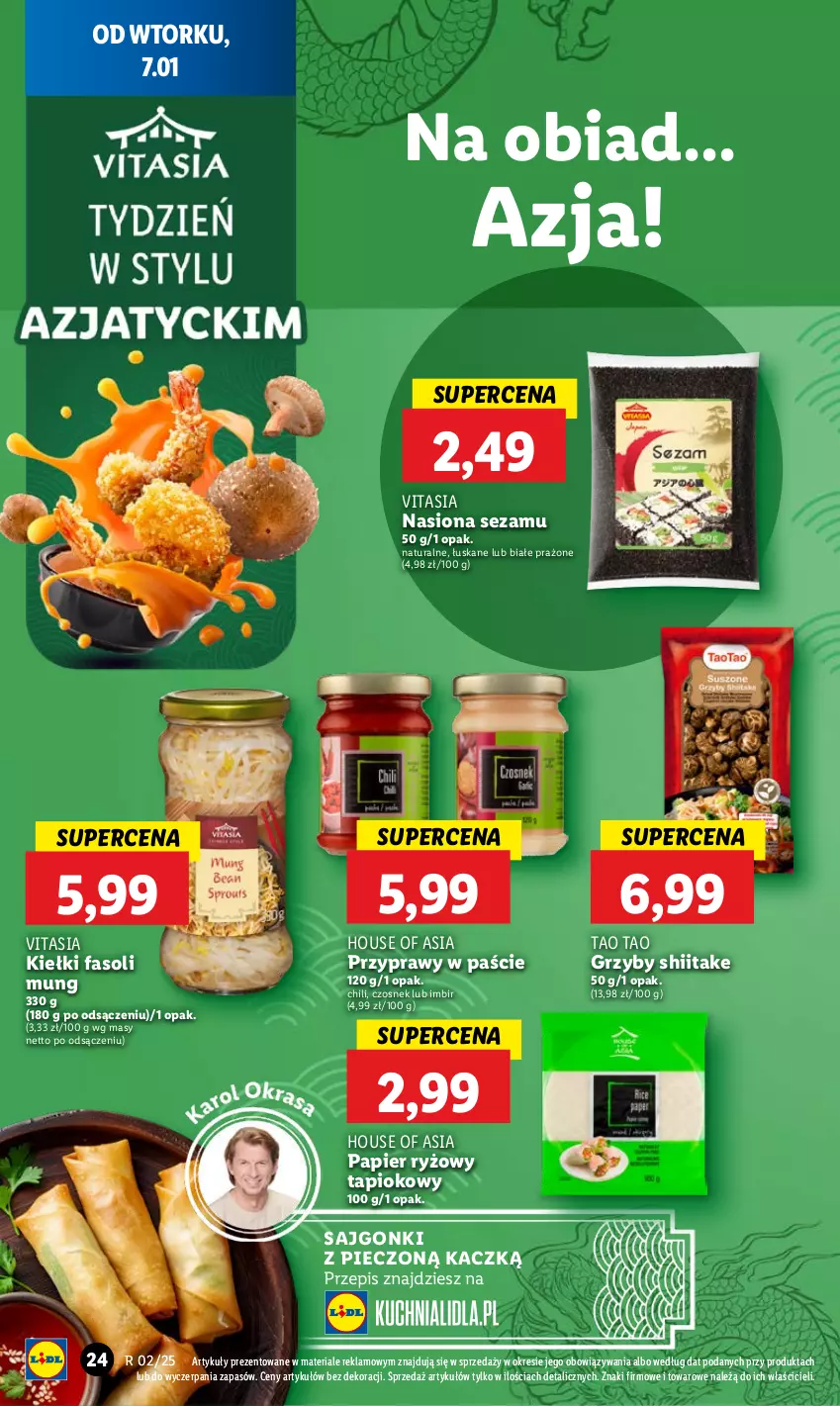 Gazetka promocyjna Lidl - GAZETKA - ważna 07.01 do 08.01.2025 - strona 28 - produkty: Czosnek, Fa, Fasoli mung, Grzyby, Grzyby shiitake, House of Asia, Imbir, Kiełki, Papier, Papier ryżowy, Piec, Przyprawy, Ryż, Sajgonki, Sezam