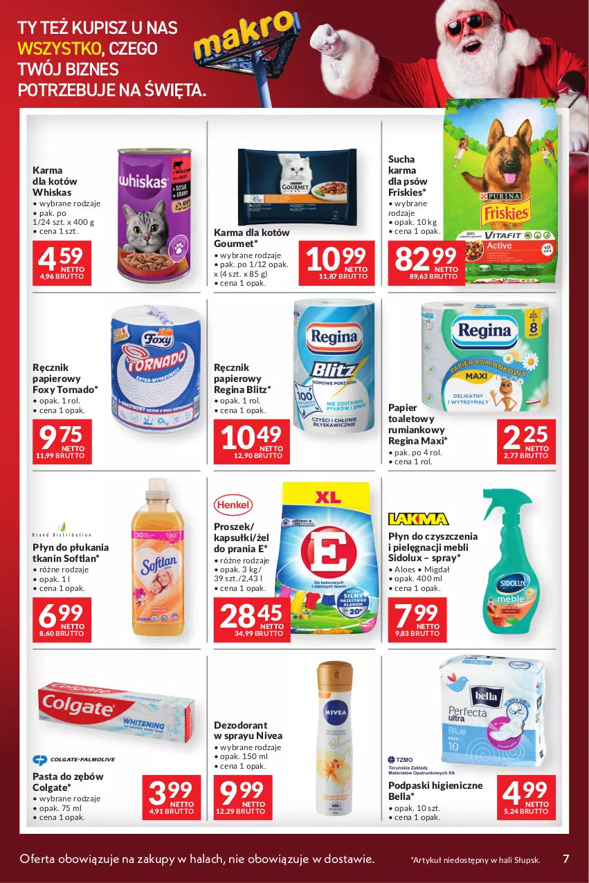 Gazetka promocyjna Makro - Mega oferty dla Twojego Sklepu - oferta z alkoholem - ważna 12.12 do 24.12.2023 - strona 7 - produkty: Bell, Bella, Colgate, Dezodorant, Foxy, Friskies, Gin, LG, Nivea, Papier, Papier toaletowy, Pasta do zębów, Płyn do płukania, Podpaski, Ręcznik, Rum, Sidolux, Sucha karma, Whiskas