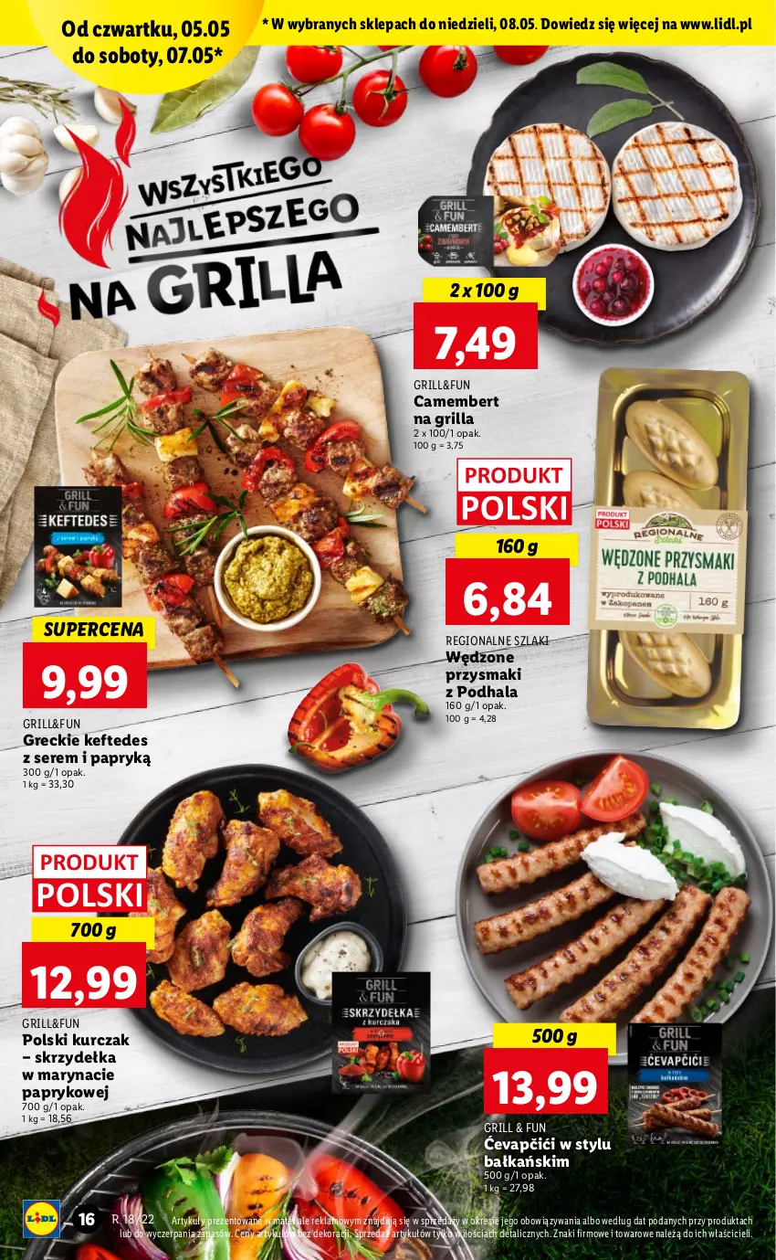 Gazetka promocyjna Lidl - GAZETKA - ważna 05.05 do 07.05.2022 - strona 16 - produkty: Camembert, Grill, Kurczak, Przysmaki, Ser