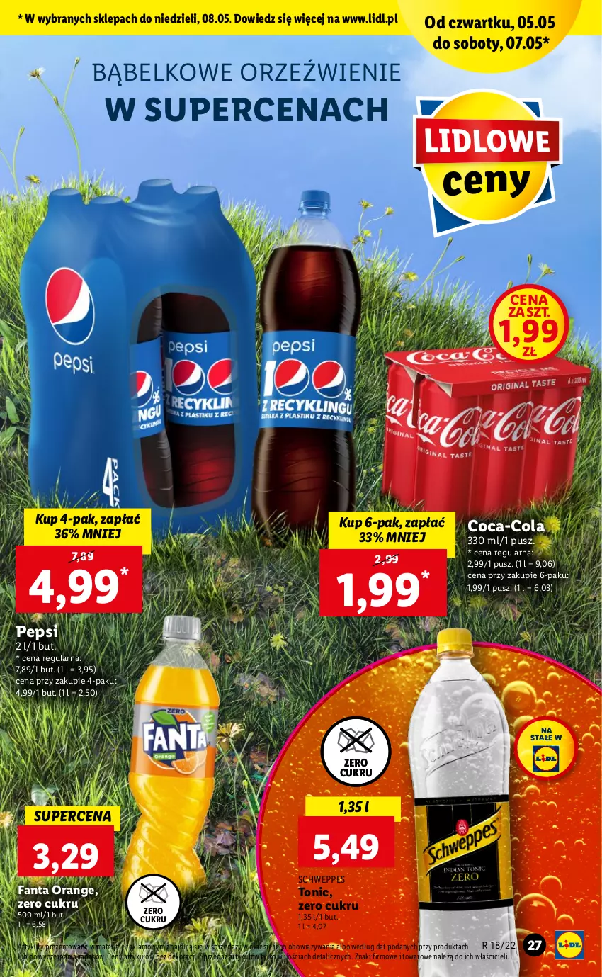 Gazetka promocyjna Lidl - GAZETKA - ważna 05.05 do 07.05.2022 - strona 27 - produkty: Coca-Cola, Fa, Fanta, Pepsi, Schweppes