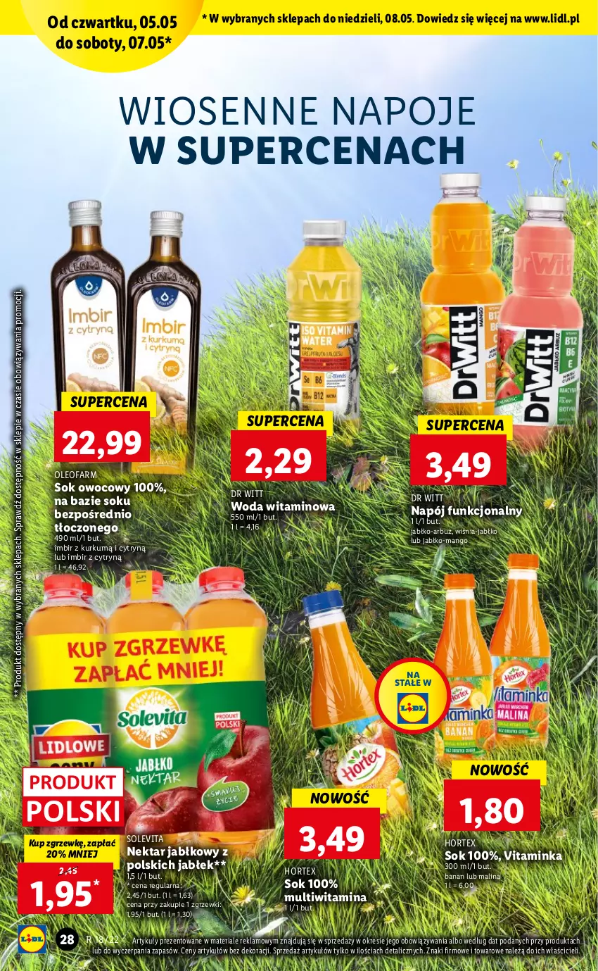 Gazetka promocyjna Lidl - GAZETKA - ważna 05.05 do 07.05.2022 - strona 28 - produkty: Arbuz, Fa, Hortex, Imbir, Inka, Mango, Napój, Napoje, Nektar, Oleo, Oleofarm, Sok, Woda