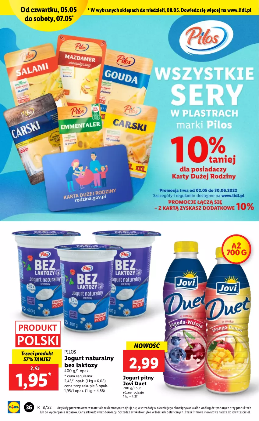 Gazetka promocyjna Lidl - GAZETKA - ważna 05.05 do 07.05.2022 - strona 36 - produkty: Jogurt, Jogurt naturalny, Jogurt pitny, Pilos