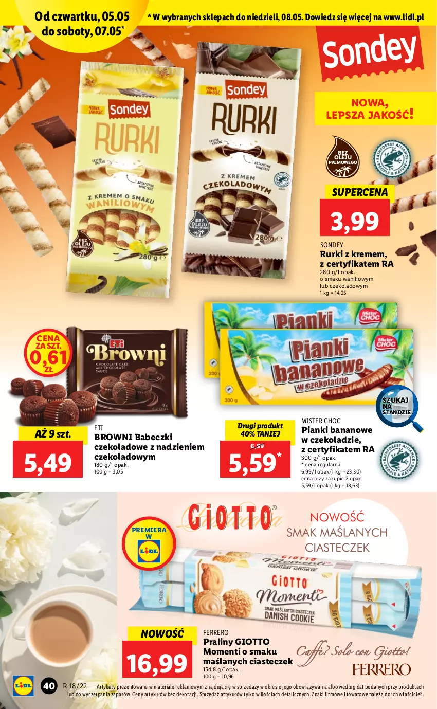 Gazetka promocyjna Lidl - GAZETKA - ważna 05.05 do 07.05.2022 - strona 40 - produkty: Babeczki, Ferrero, Olej, Praliny, Rurki