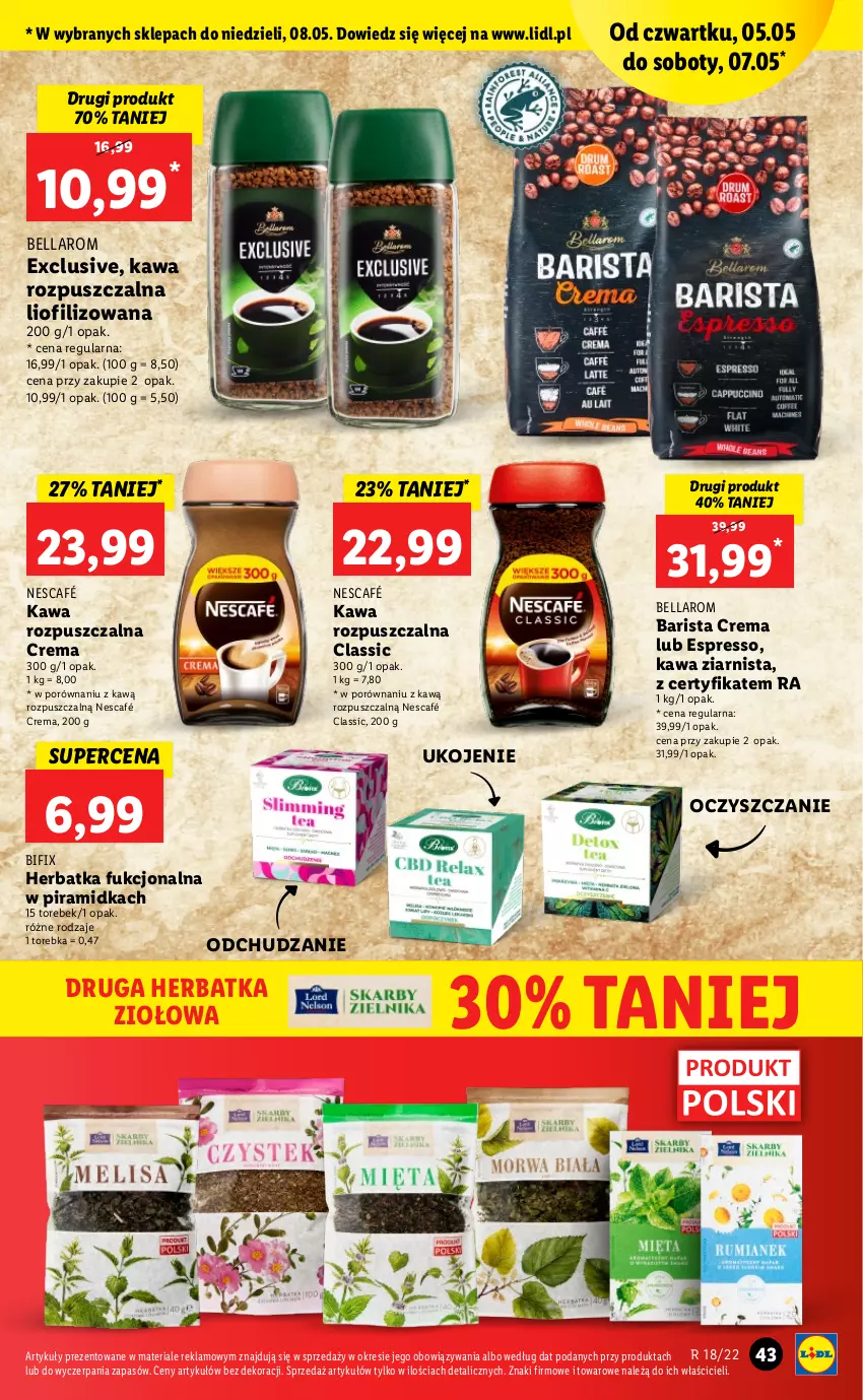 Gazetka promocyjna Lidl - GAZETKA - ważna 05.05 do 07.05.2022 - strona 43 - produkty: Bell, Bella, Kawa, Kawa rozpuszczalna, Kawa ziarnista, Nescafé, Por, Torebka