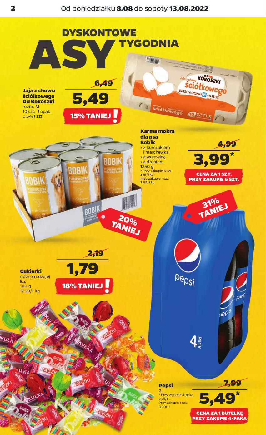 Gazetka promocyjna Netto - Artykuły spożywcze - ważna 08.08 do 13.08.2022 - strona 2 - produkty: Cukier, Cukierki, Jaja, Kokos, Kosz, Kurczak, Pepsi