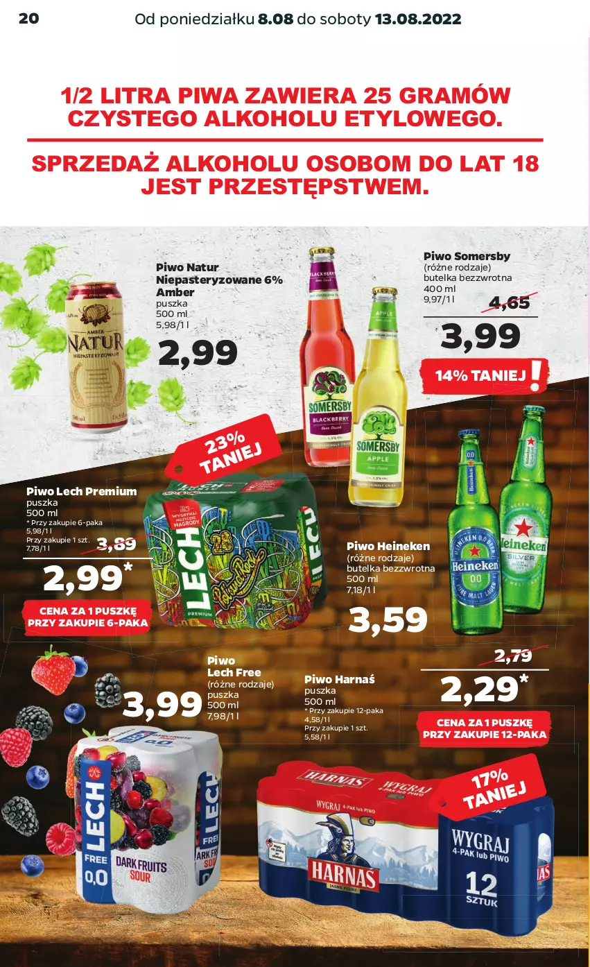 Gazetka promocyjna Netto - Artykuły spożywcze - ważna 08.08 do 13.08.2022 - strona 20 - produkty: Gra, Harnaś, Heineken, Lech Premium, Piwa, Piwo, Somersby